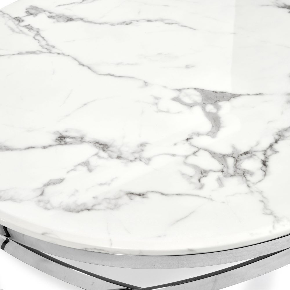 Stainless Steel Cerchio White Round Coffee Table With Marble Top - Image 14