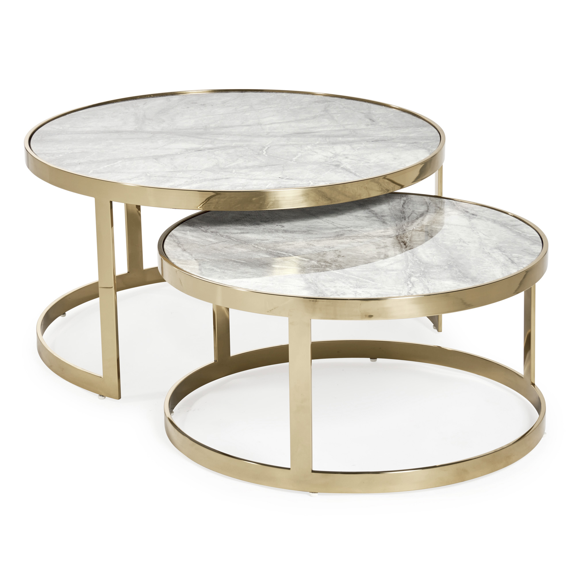 Florence Oval Nest of Coffee Tables in Grey Marble (Set of 2)