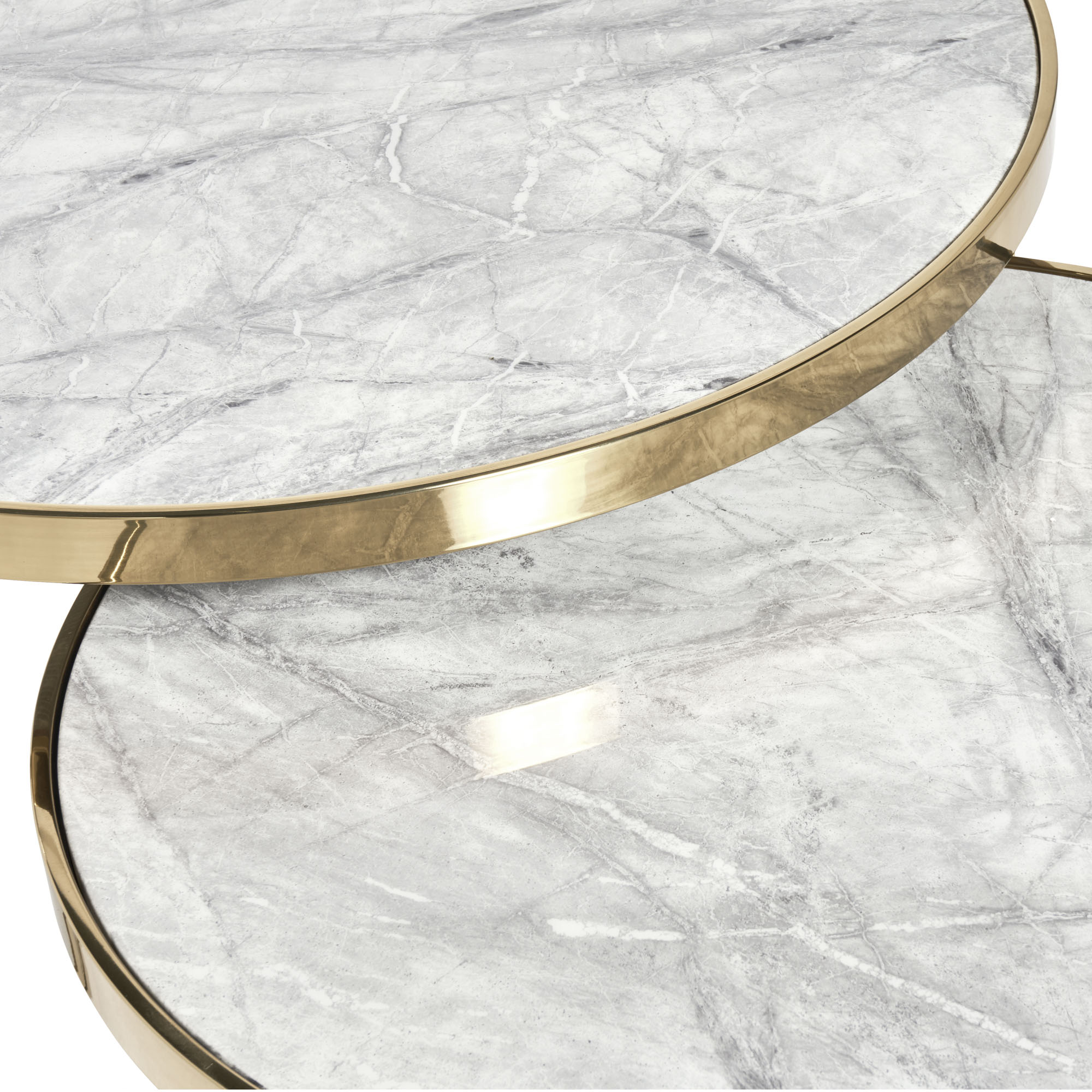 Florence Oval Nest of Coffee Tables in Grey Marble (Set of 2)