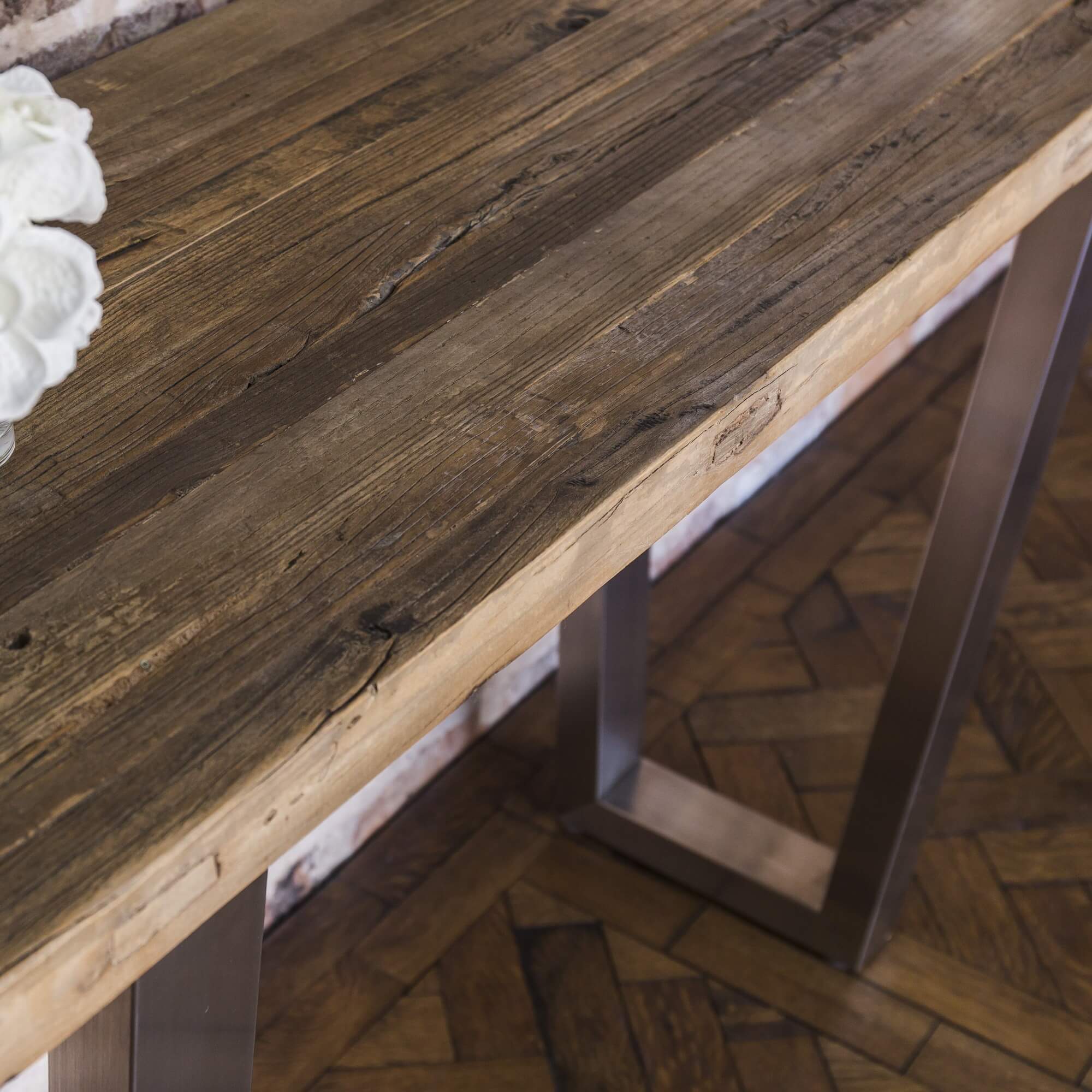 Detroit Brushed Steel & Reclaimed Elm Console Table