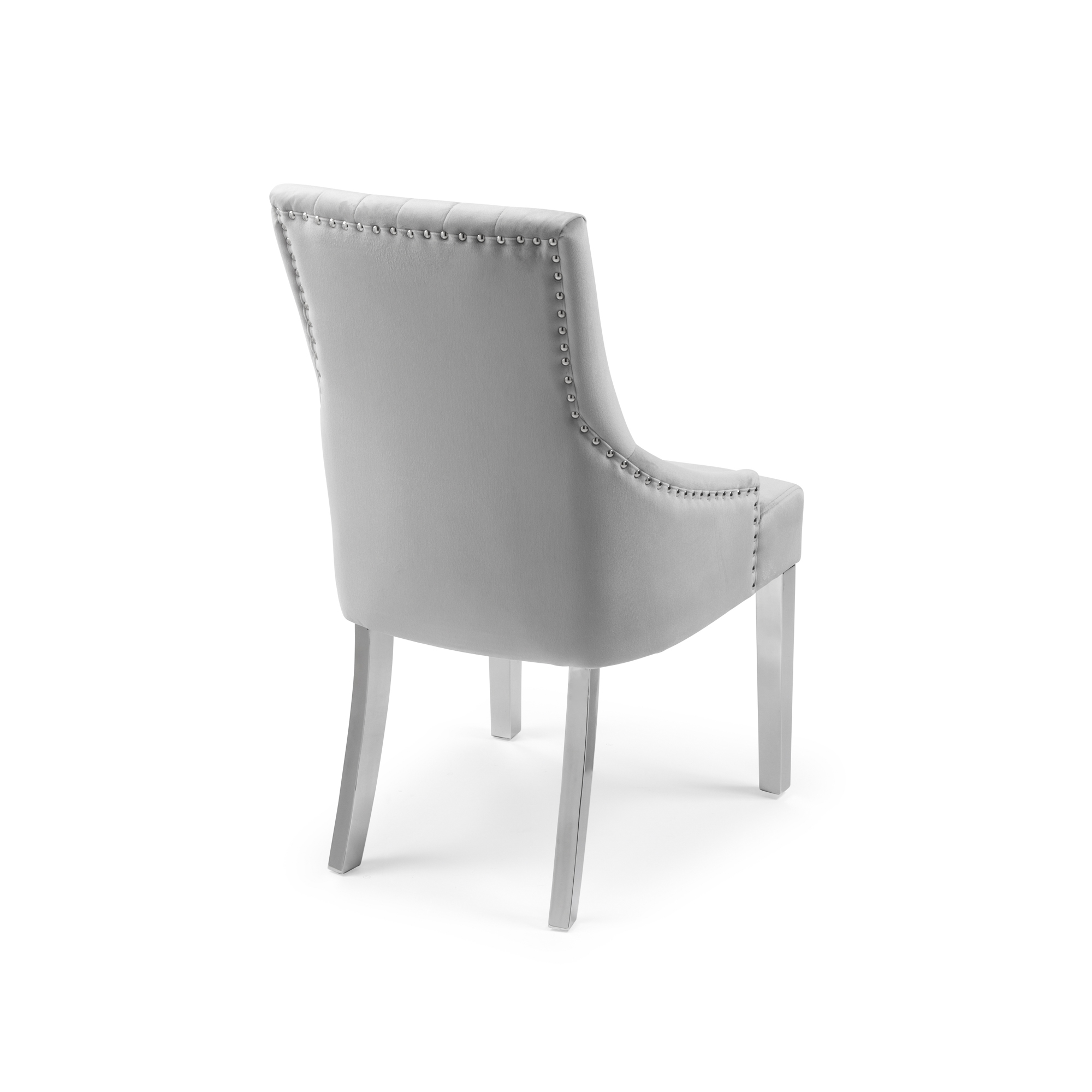 Chelsea Light Grey Brushed Velvet Upholstered Scoop Dining Chair – Stainless Steel Legs