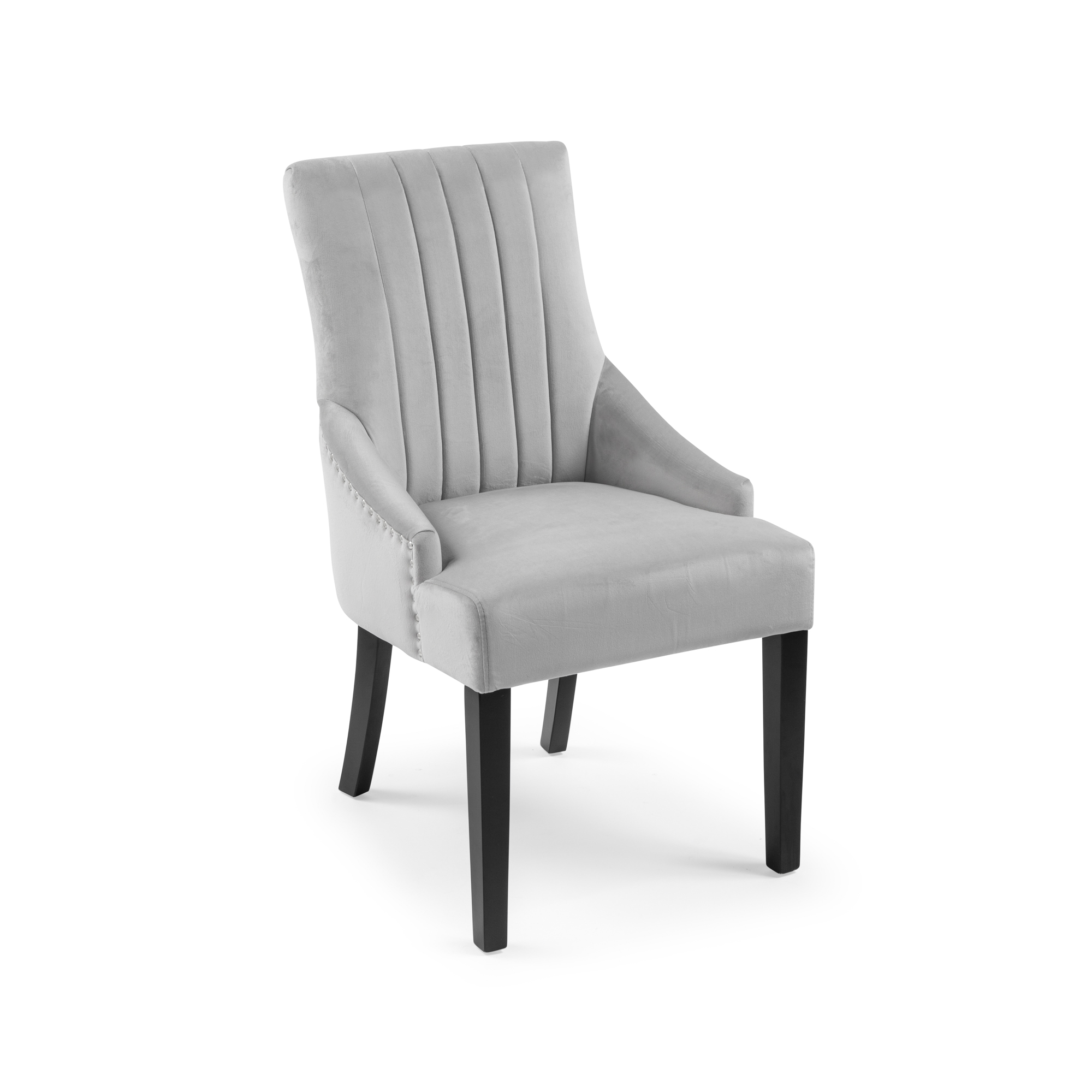 Chelsea Light Grey Brushed Velvet Upholstered Scoop Dining Chair – Black Legs
