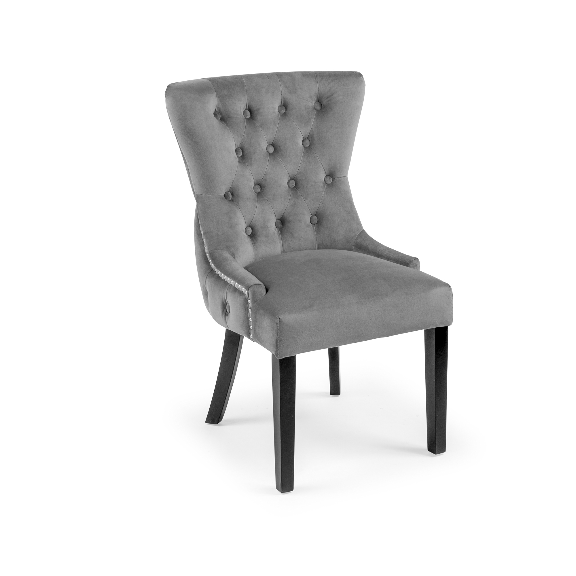 Knightsbridge Buttoned Grey Brushed Velvet Dining Chair with Black Legs