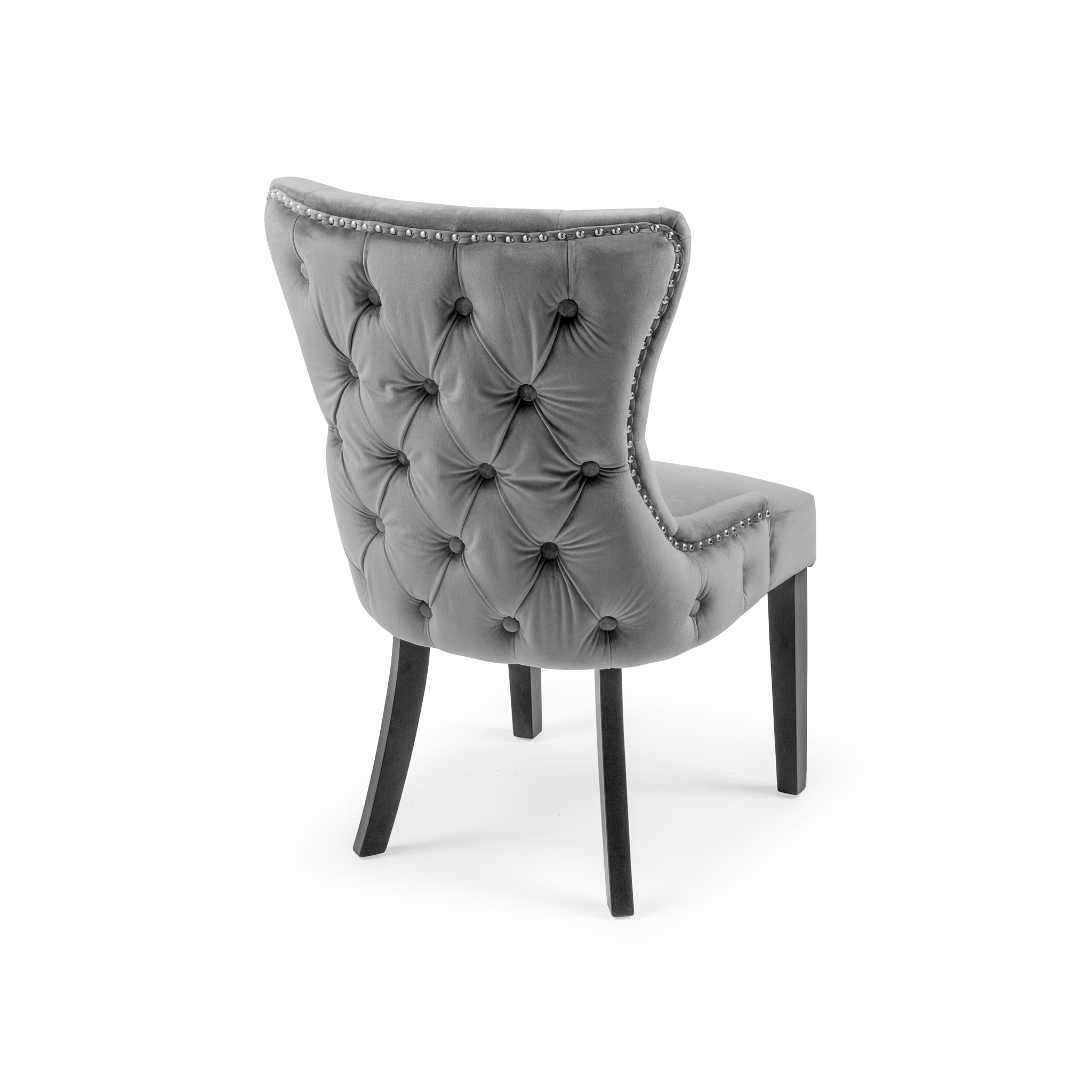 Knightsbridge Grey Velvet Upholstered Dining Room Chair With Button Tufted Detailing – Black Legs