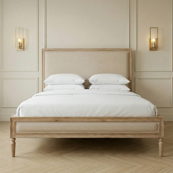 French Whitewash Oak Upholstered Low Foot Board Bed – King
