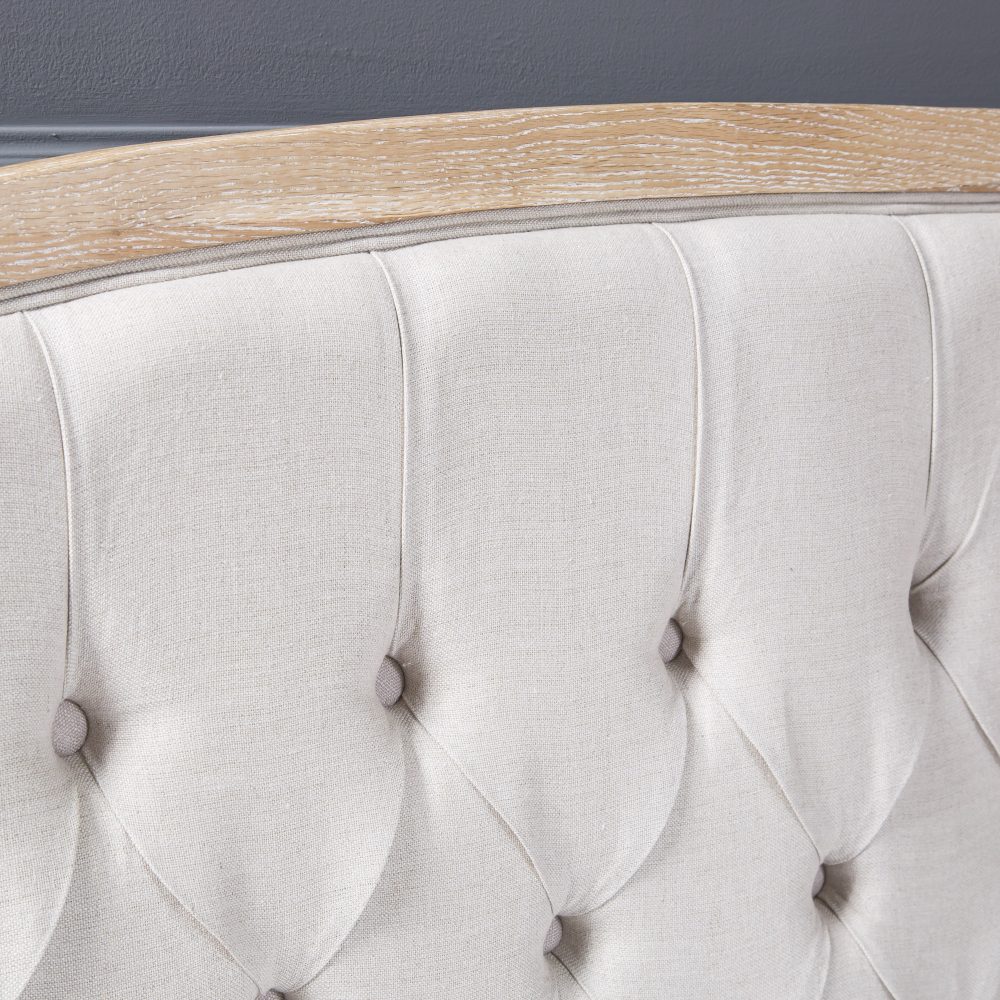 Josephine French Curved Weathered Whitewash Oak Upholstered High Board Bed - Super King Size - Image 4