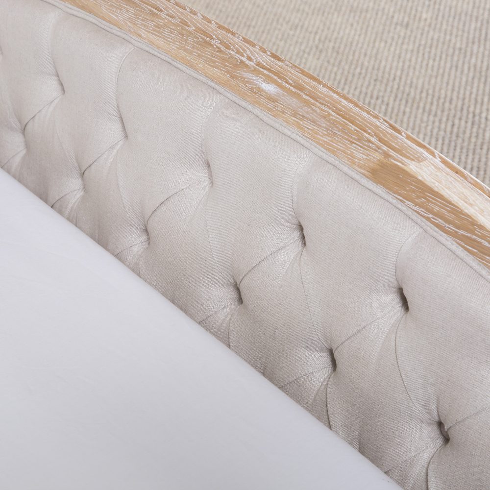 Josephine French Curved Weathered Whitewash Oak Upholstered High Board Bed - Super King Size - Image 8