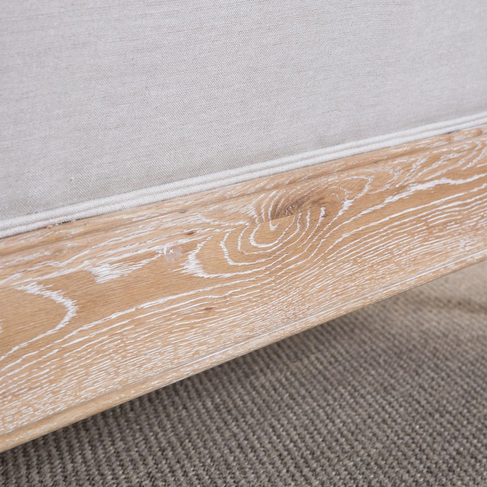 Josephine French Curved Weathered Whitewash Oak Upholstered High Board Bed - Super King Size - Image 7
