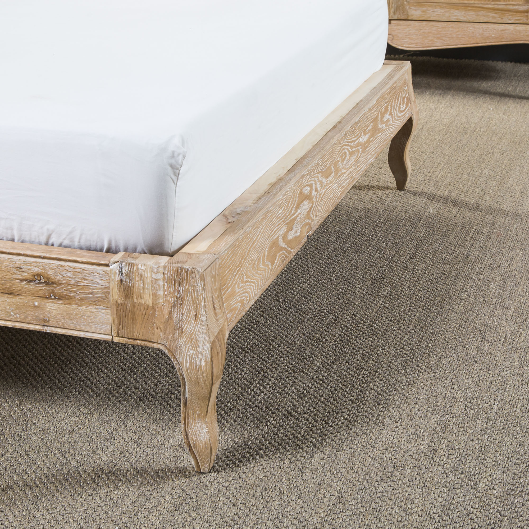 French Limed Oak Upholstered Curved Low Foot Board Bed – Super King Size