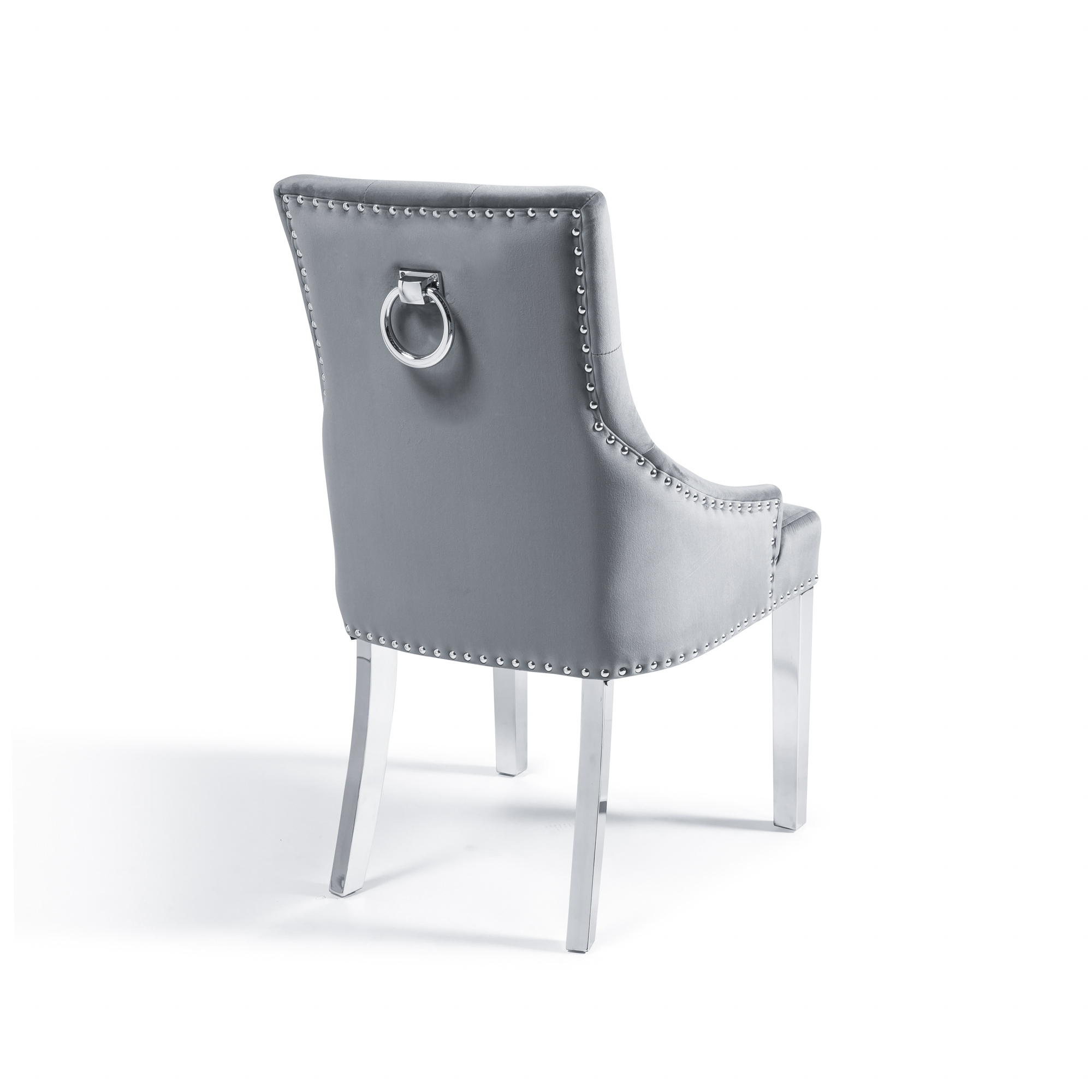 Chelsea Grey Velvet Upholstered Scoop Dining Chair – Hoop – Chrome Legs – Set of