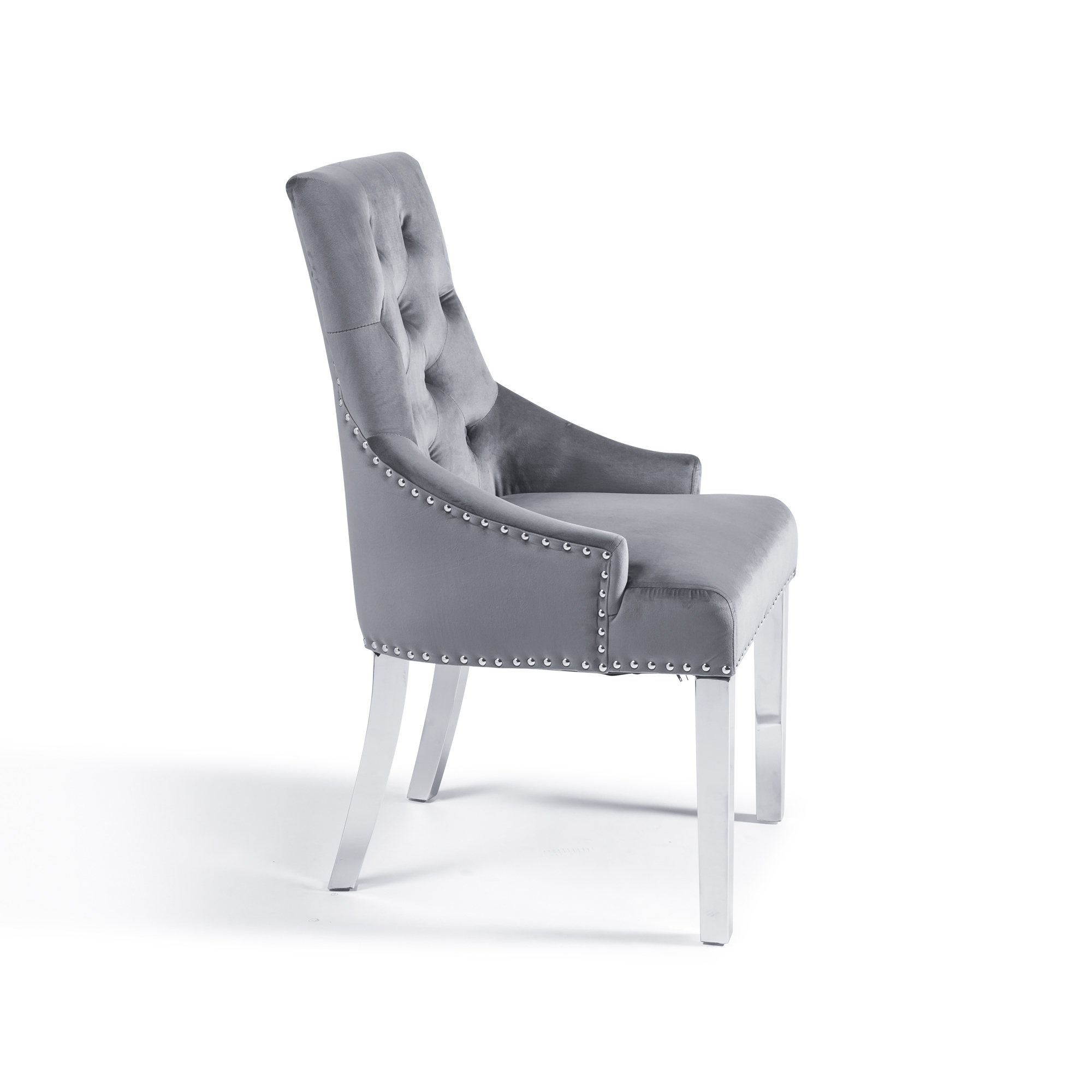 Chelsea Grey Velvet Upholstered Scoop Dining Chair – Hoop – Chrome Legs – Set of