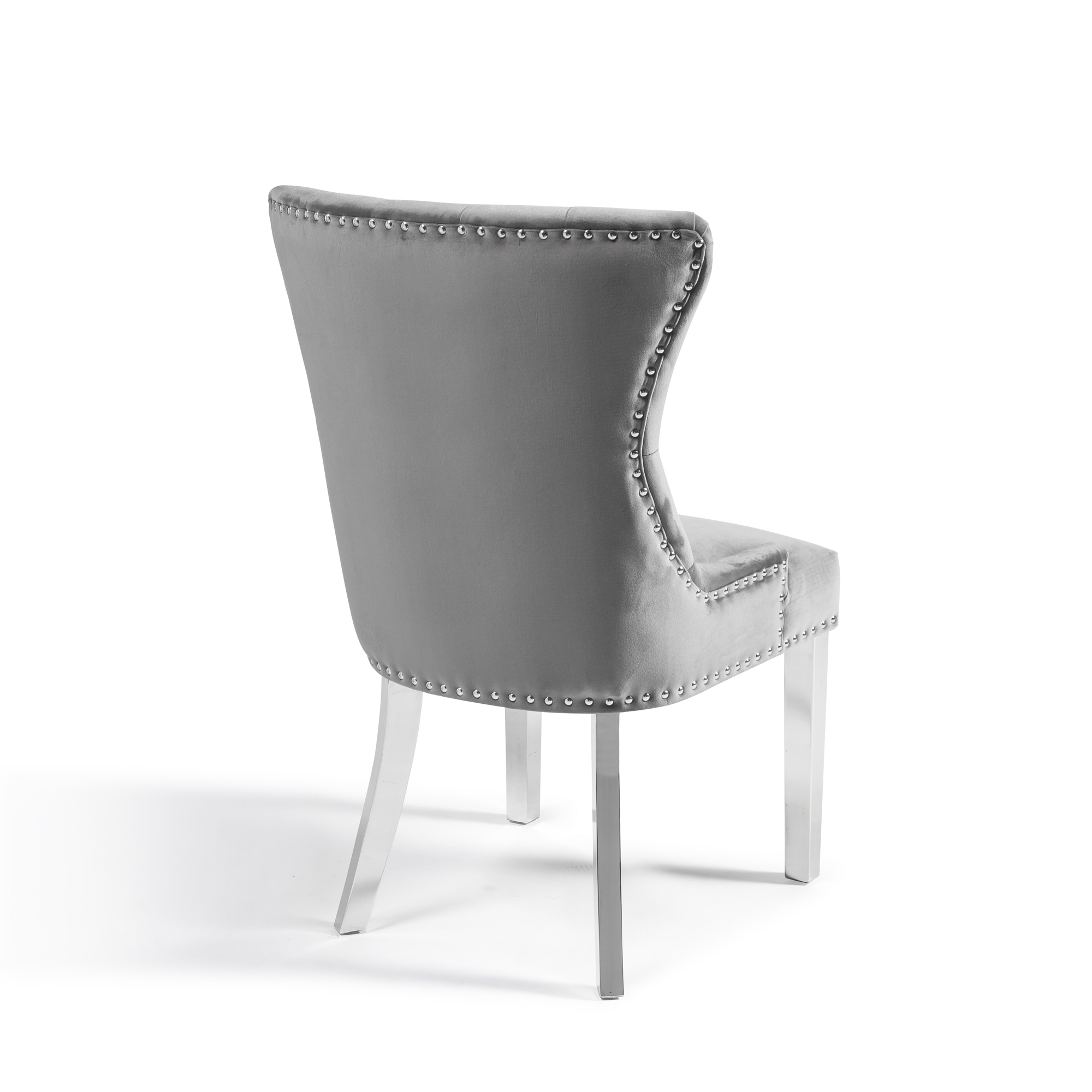 Grey Brushed Velvet Dining Chair with Polished Steel Legs Plain Back