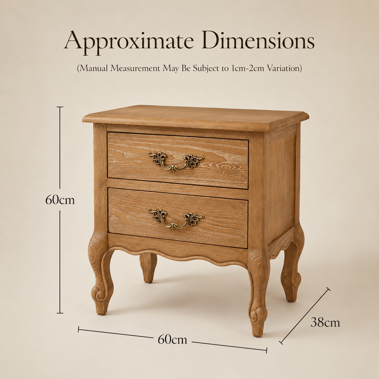 French Weathered Limed Ash Two Drawer Bedside Table - Image 8