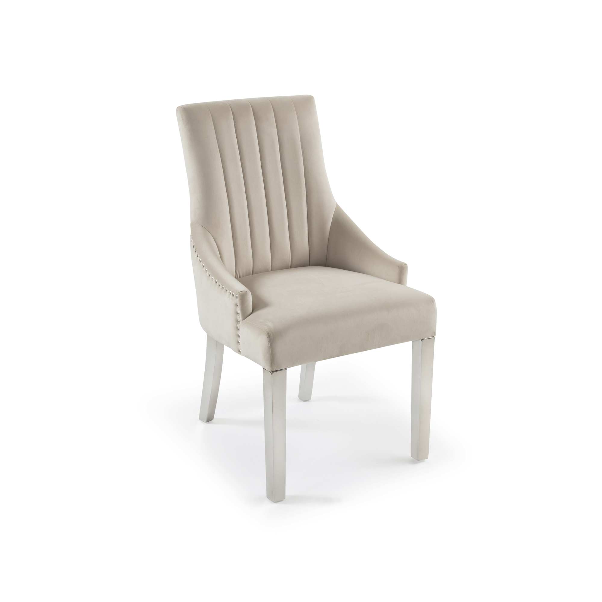 Chelsea Cream Brushed Velvet Upholstered Scoop Dining Chair – Steel Legs