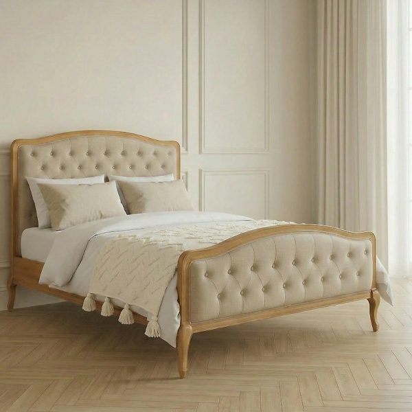 Celeste French Oak Upholstered High Foot Board Bed – King Size