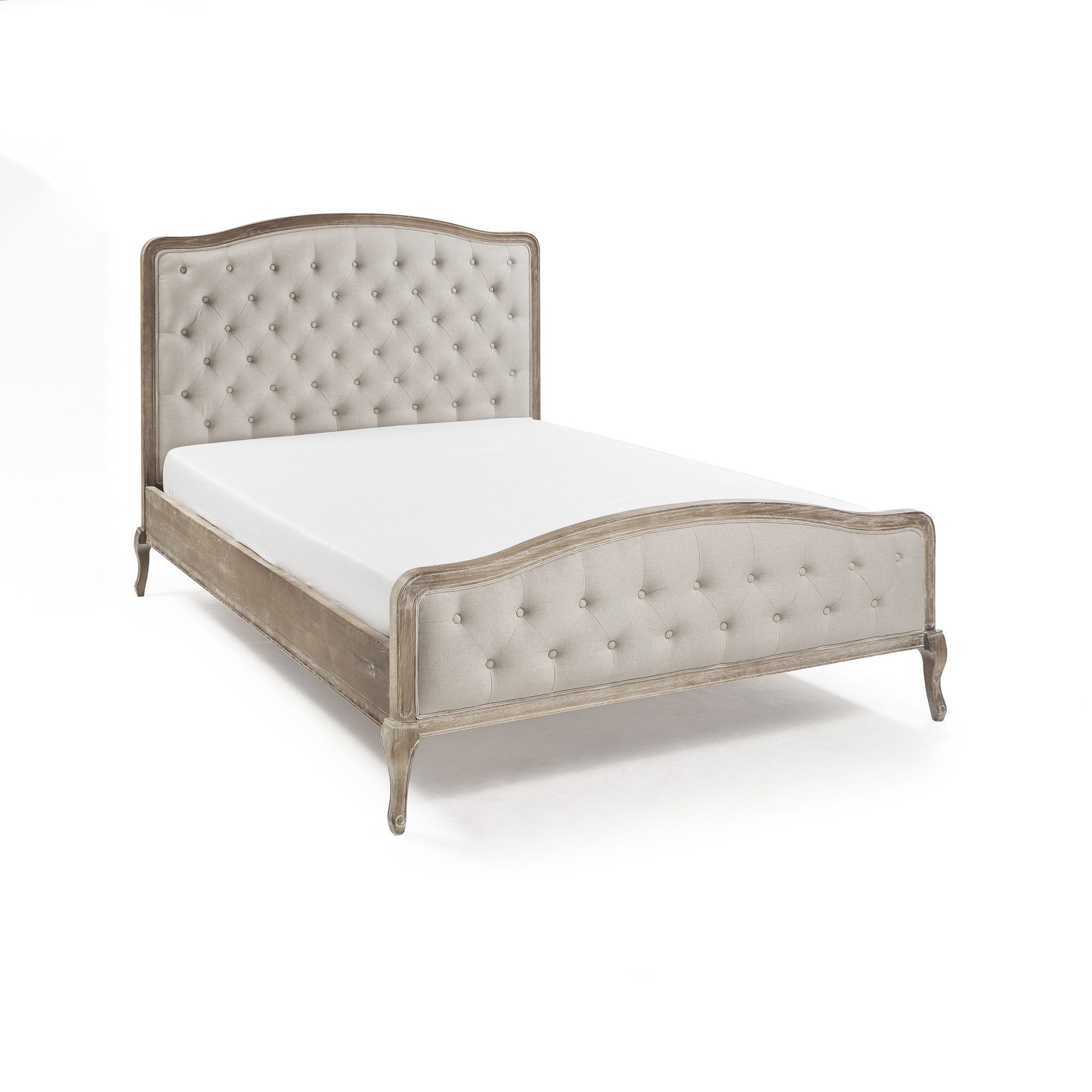Arielle French Weathered Limed Ash Buttoned Upholstered High Foot Board Bed – Double Size