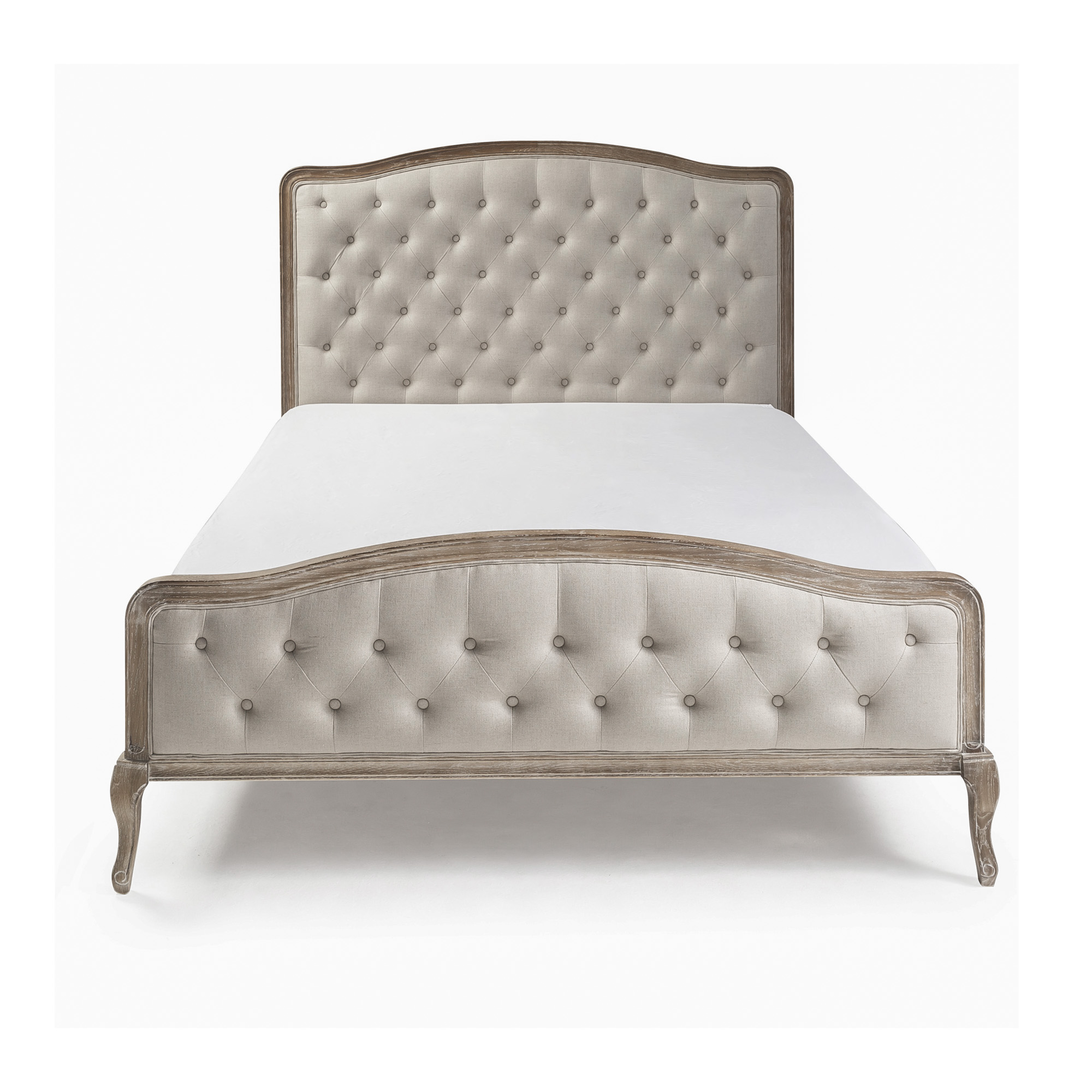 Arielle French Weathered Limed Ash Buttoned Upholstered High Foot Board Bed – Double Size