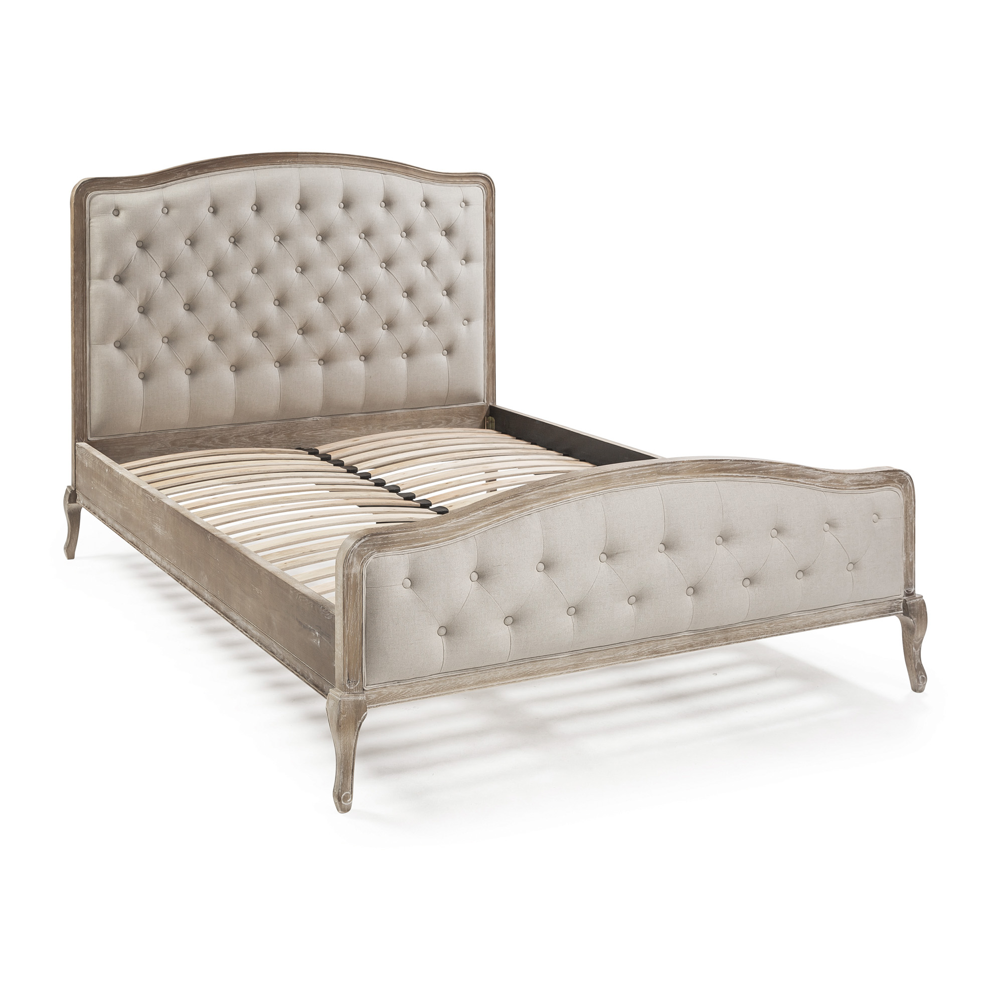Arielle French Weathered Limed Ash Buttoned Upholstered High Foot Board Bed – Double Size