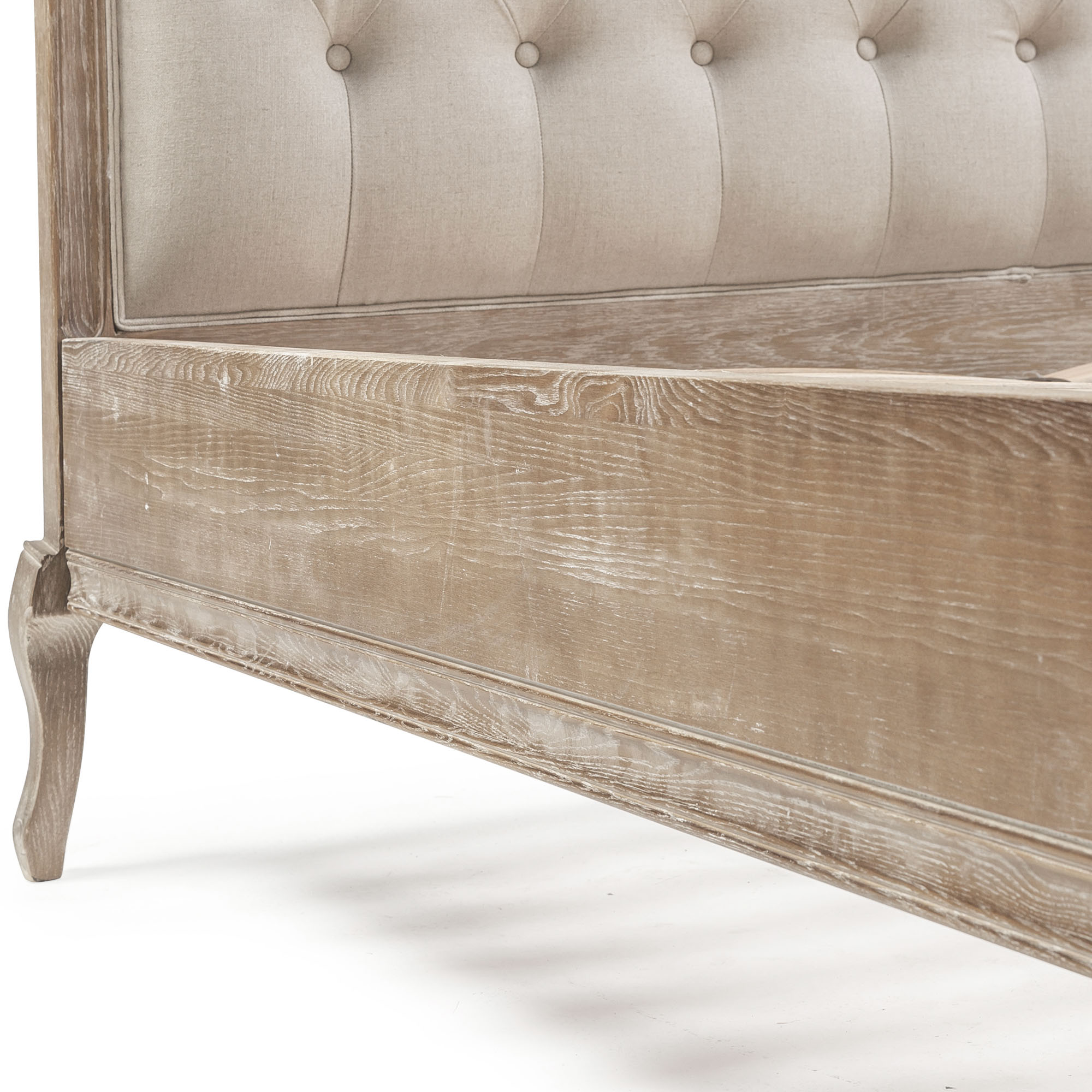 Arielle French Weathered Limed Ash Buttoned Upholstered High Foot Board Bed – Double Size