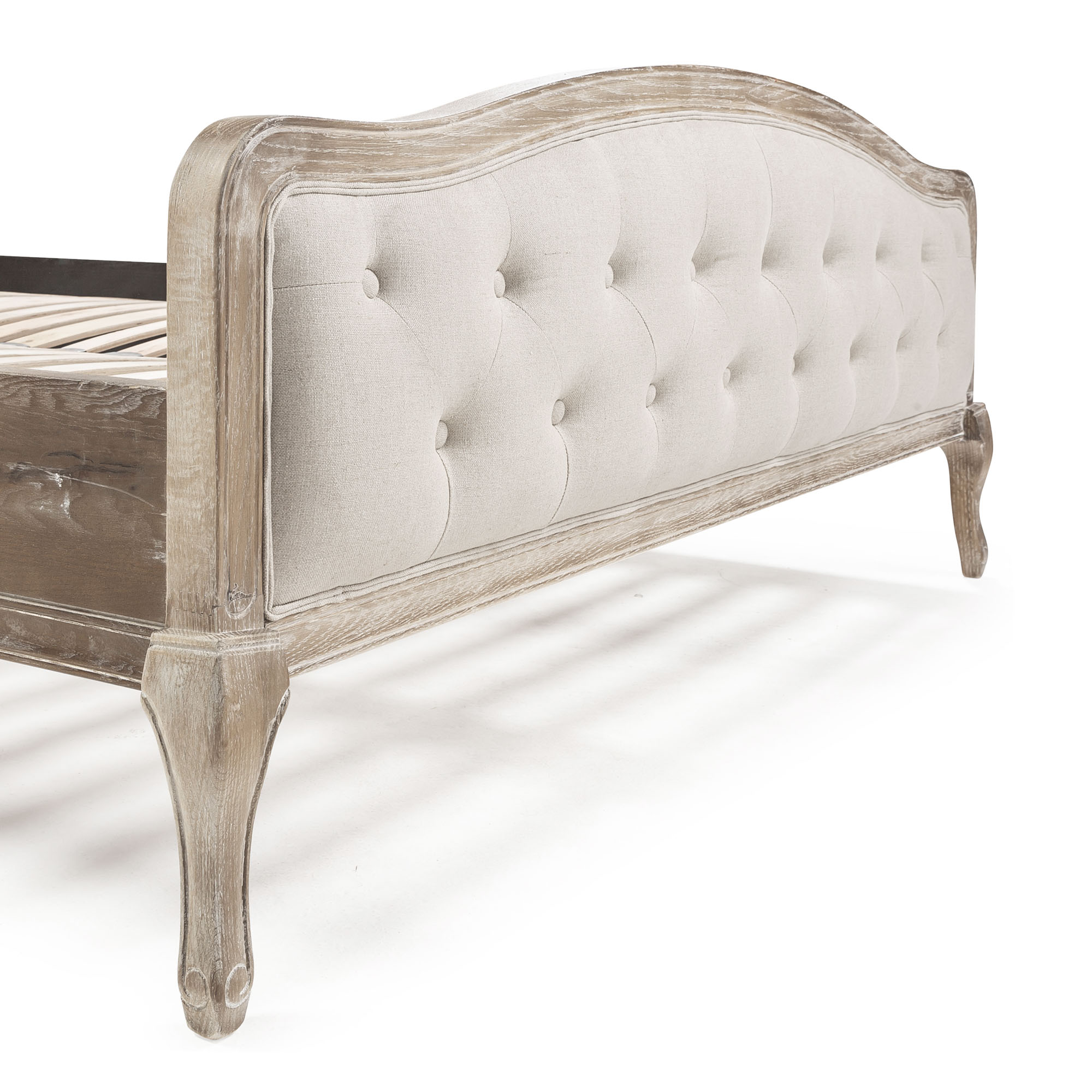 Arielle French Weathered Limed Ash Buttoned Upholstered High Foot Board Bed – Super King Size