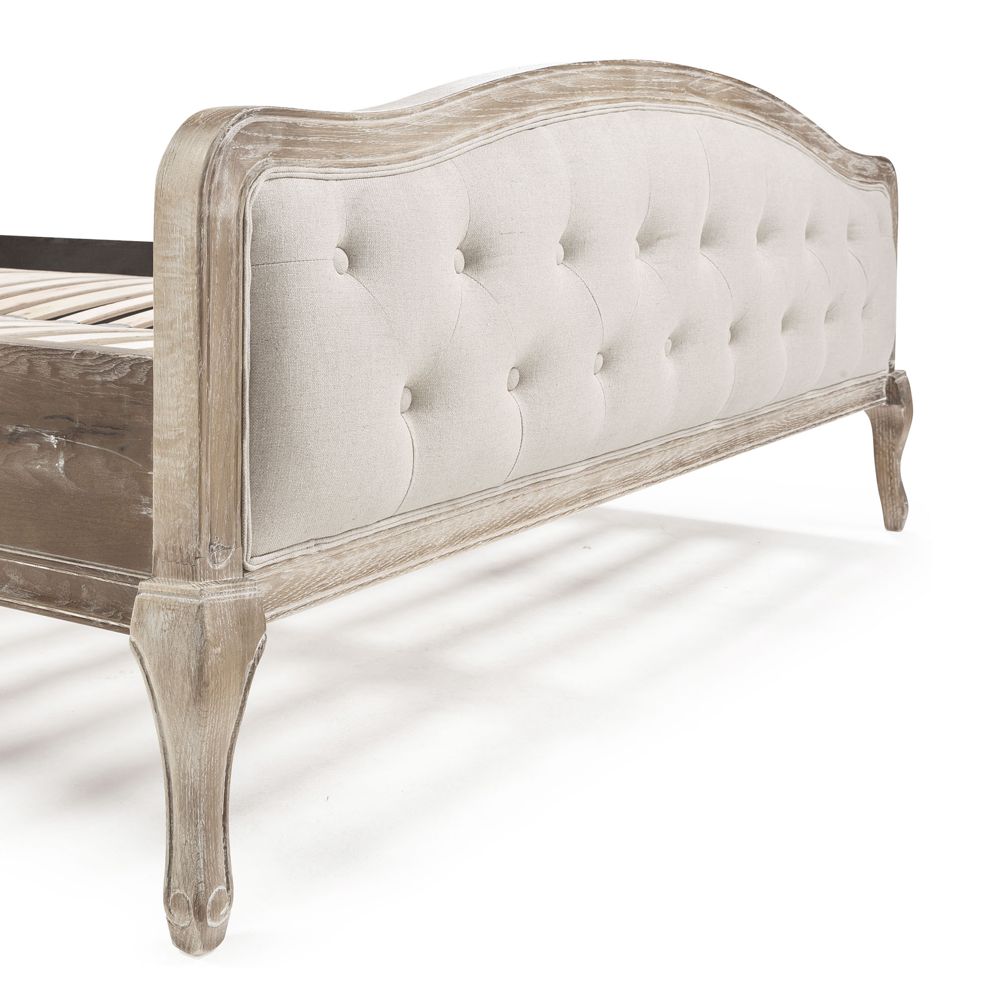 Arielle French Weathered Limed Ash Buttoned Upholstered High Foot Board Bed – Double Size