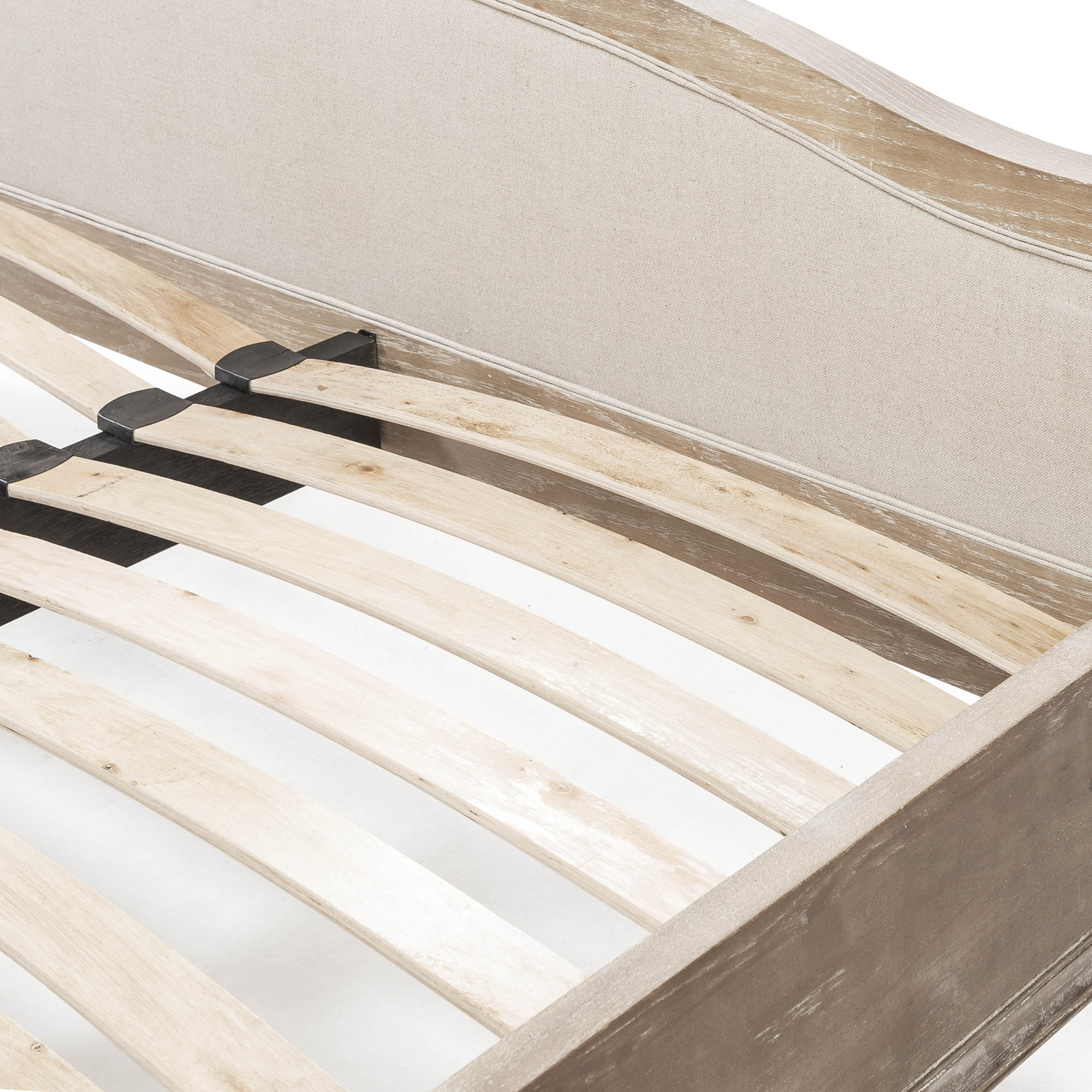 Arielle French Weathered Limed Ash Buttoned Upholstered High Foot Board Bed – Double Size