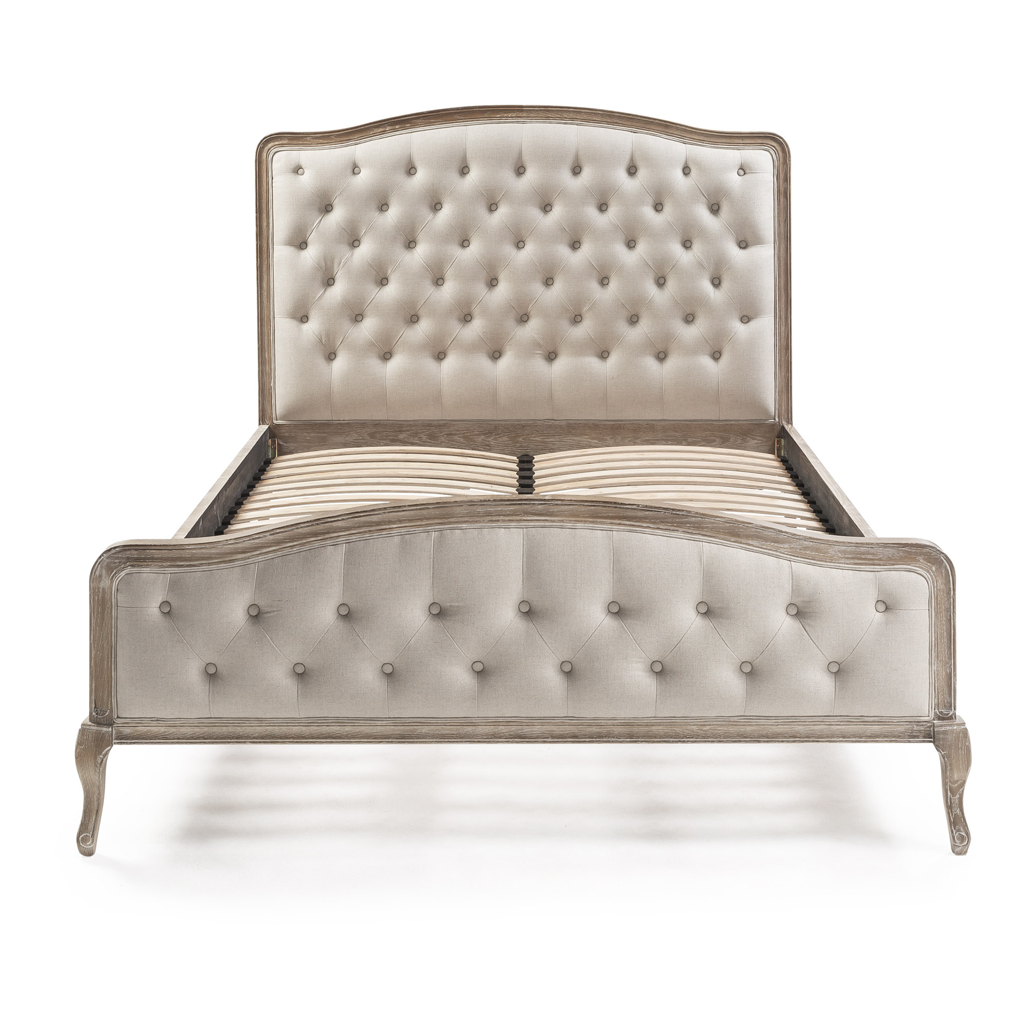 Arielle French Weathered Limed Ash Buttoned Upholstered High Foot Board Bed – Super King Size