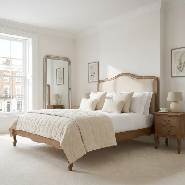 Eloise Limed Ash Upholstered Low Foot Board Bed – Super King Size