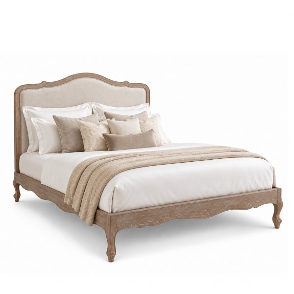 Eloise French Whitewash Ash Wood Double Size Bed