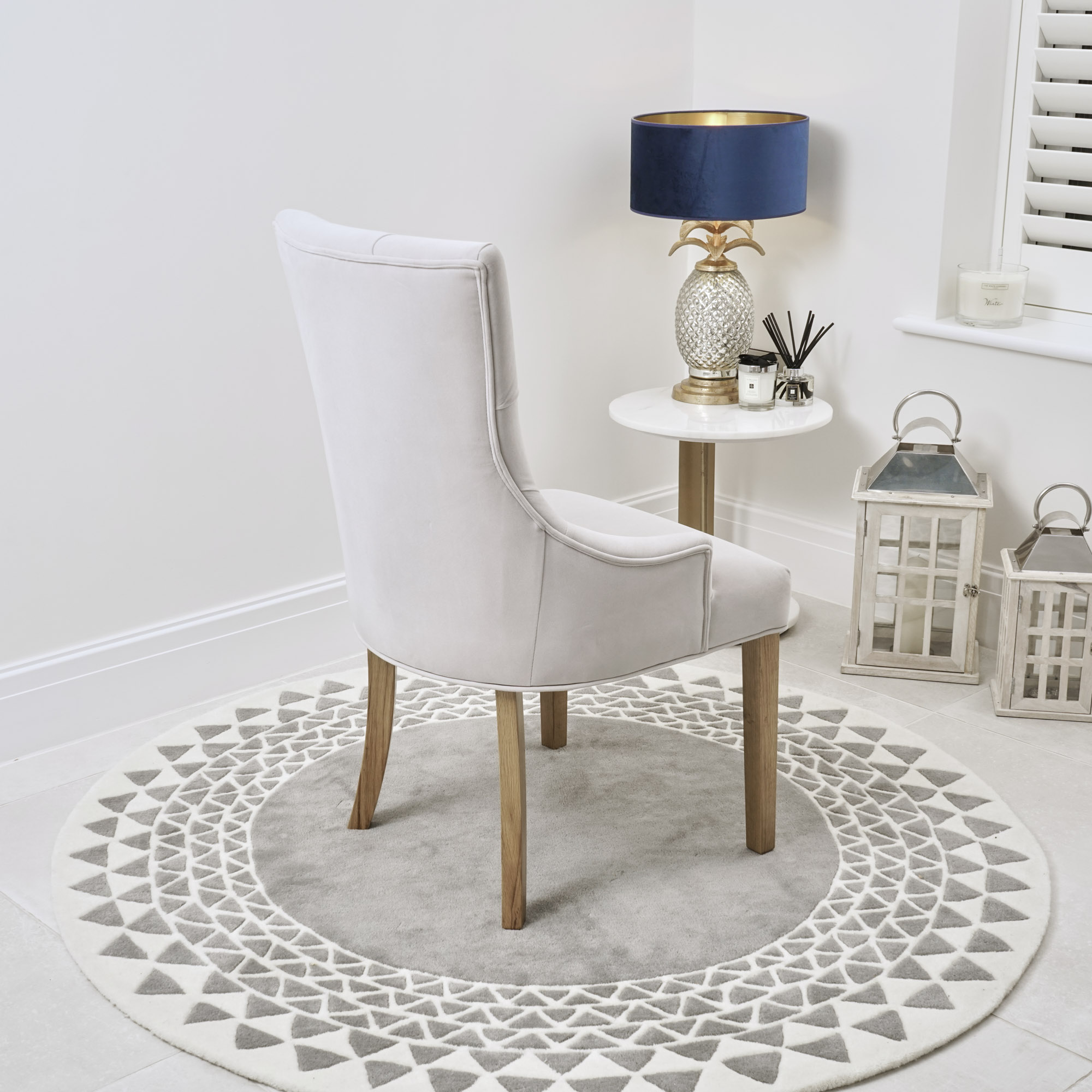 Truro Tiffany Light Grey  Velvet Upholstered Scoop Dining Chair – Oak Legs