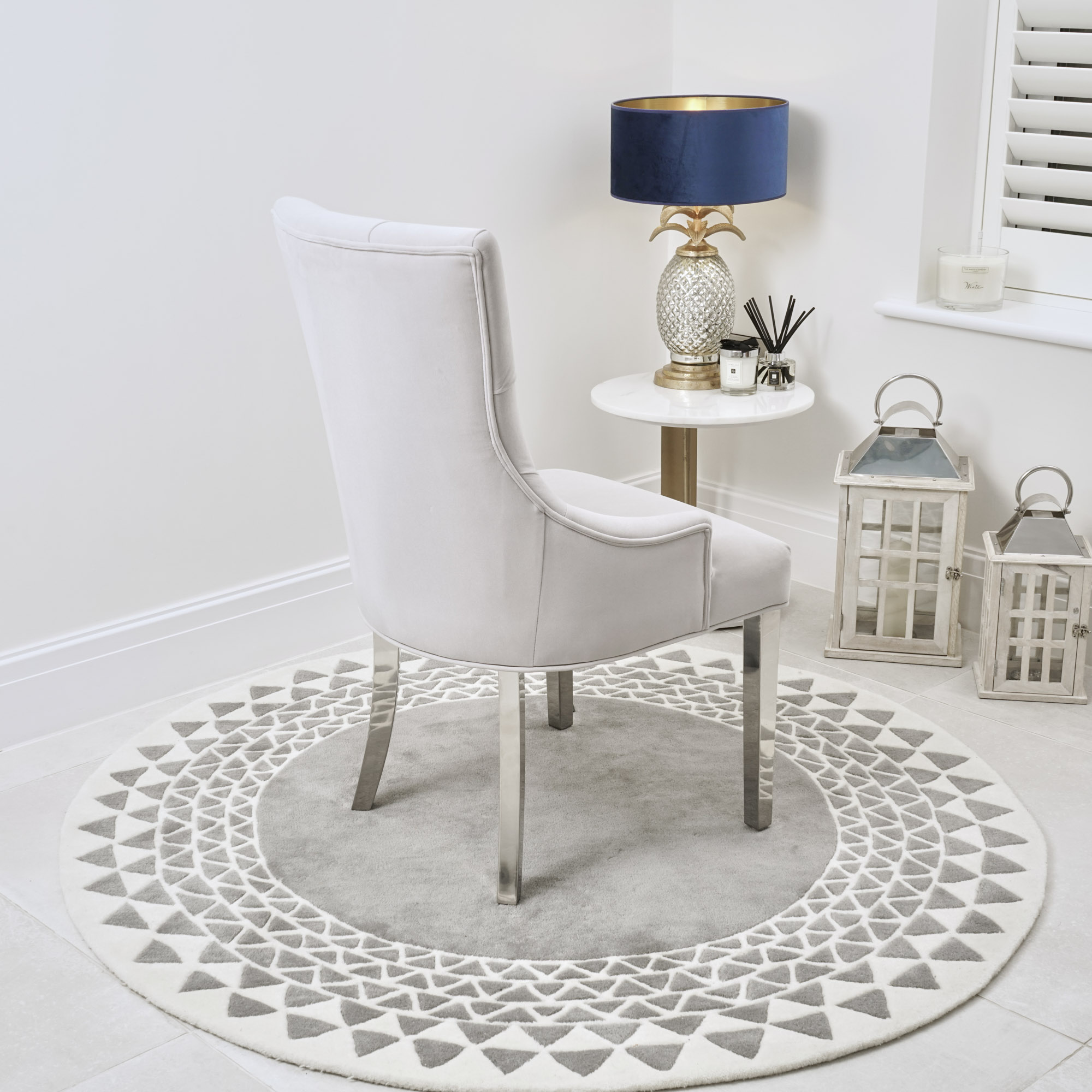 Truro Tiffany Light Grey Velvet Upholstered Scoop Dining Chair – Steel Legs