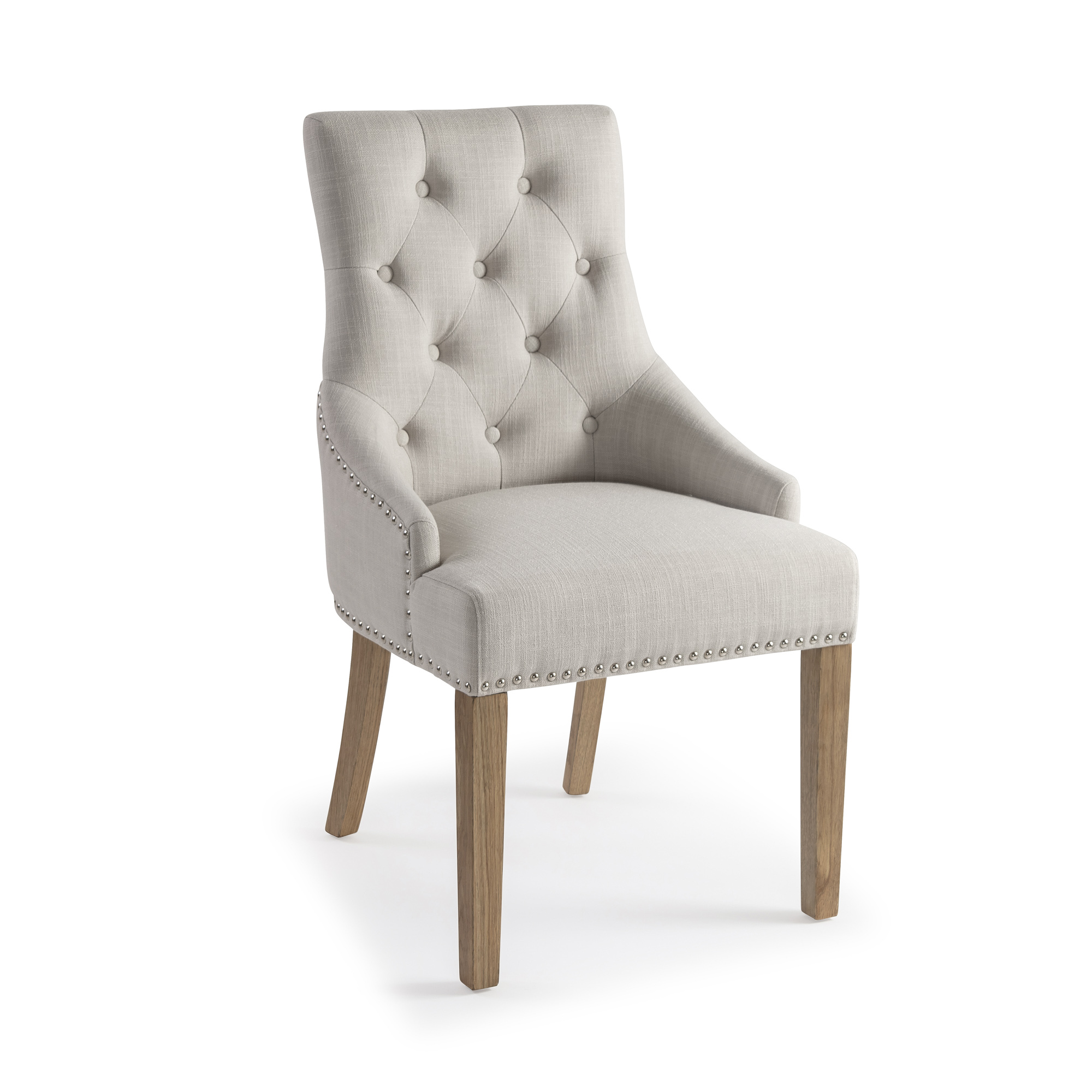 Chelsea Scoop Back Linen Upholstered Dining Chair – Hoop Handle – Oak Legs
