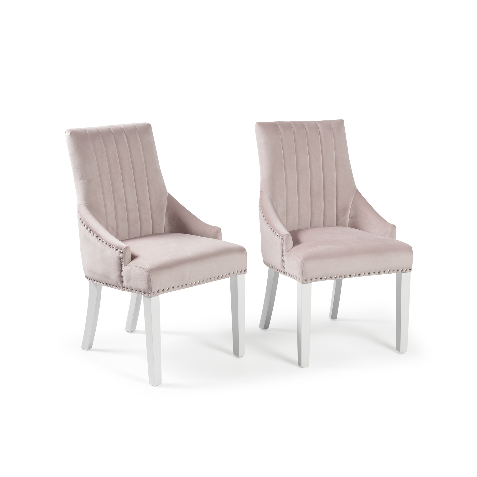 Set Of 2 Chelsea Blush Velvet Pink Dining Chairs With White Legs Grosvenor Furniture