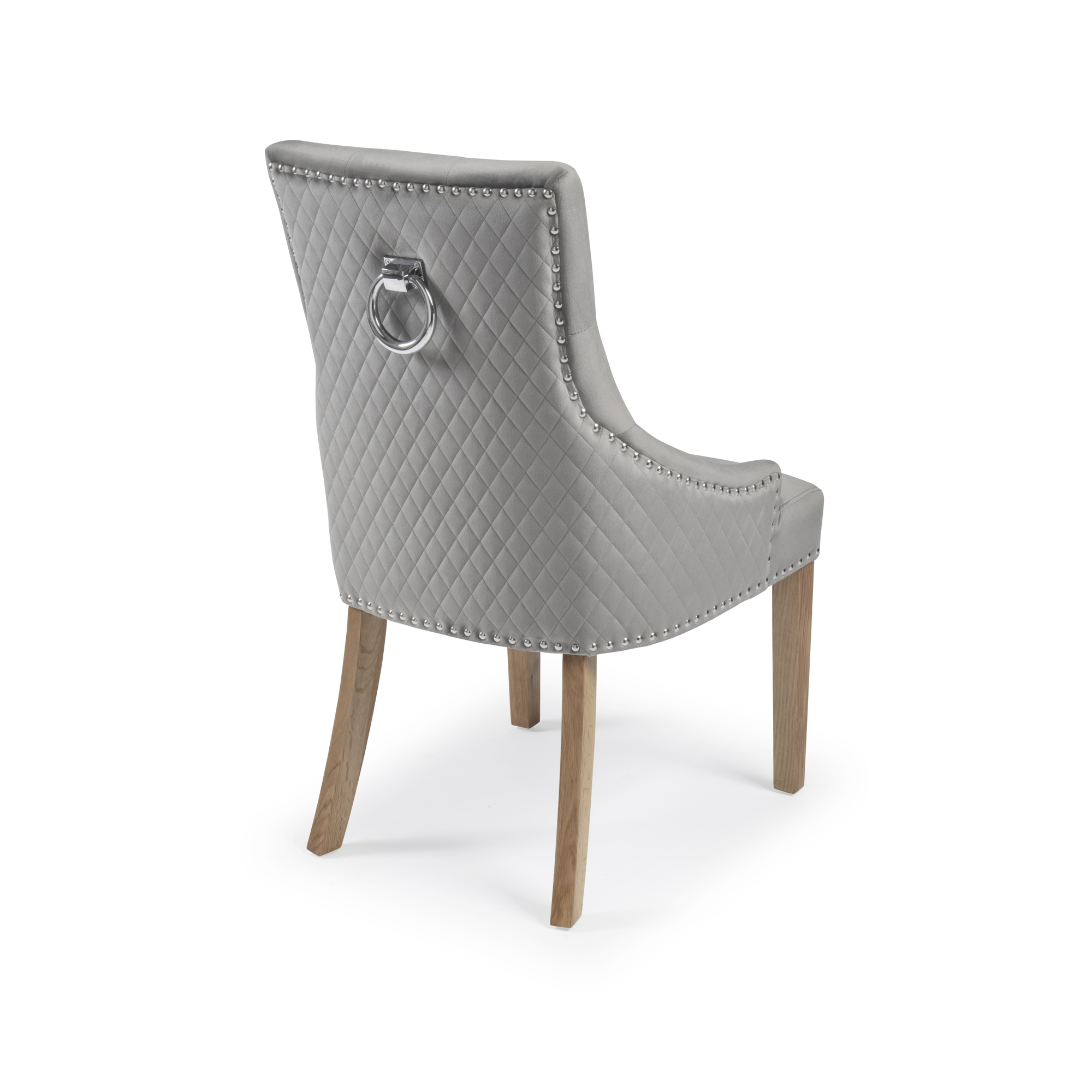 Chelsea Brushed Velvet Scoop Back Dining Chair in Grey – Diamond Stitch – Oak Legs