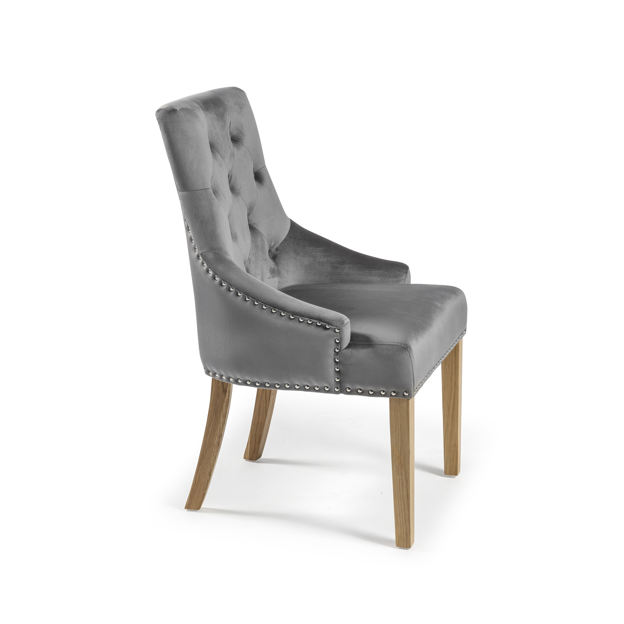Chelsea Scoop Grey Velvet Dining Chair – Oak Legs