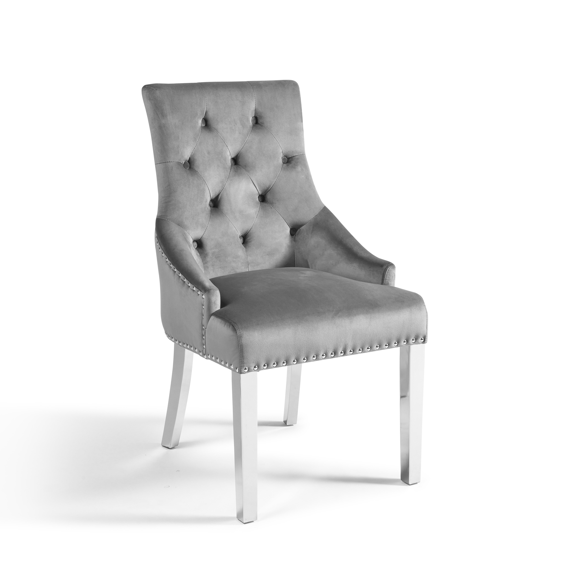 Set of 6 Chelsea Scoop Grey Velvet Dining Chair – Steel Legs
