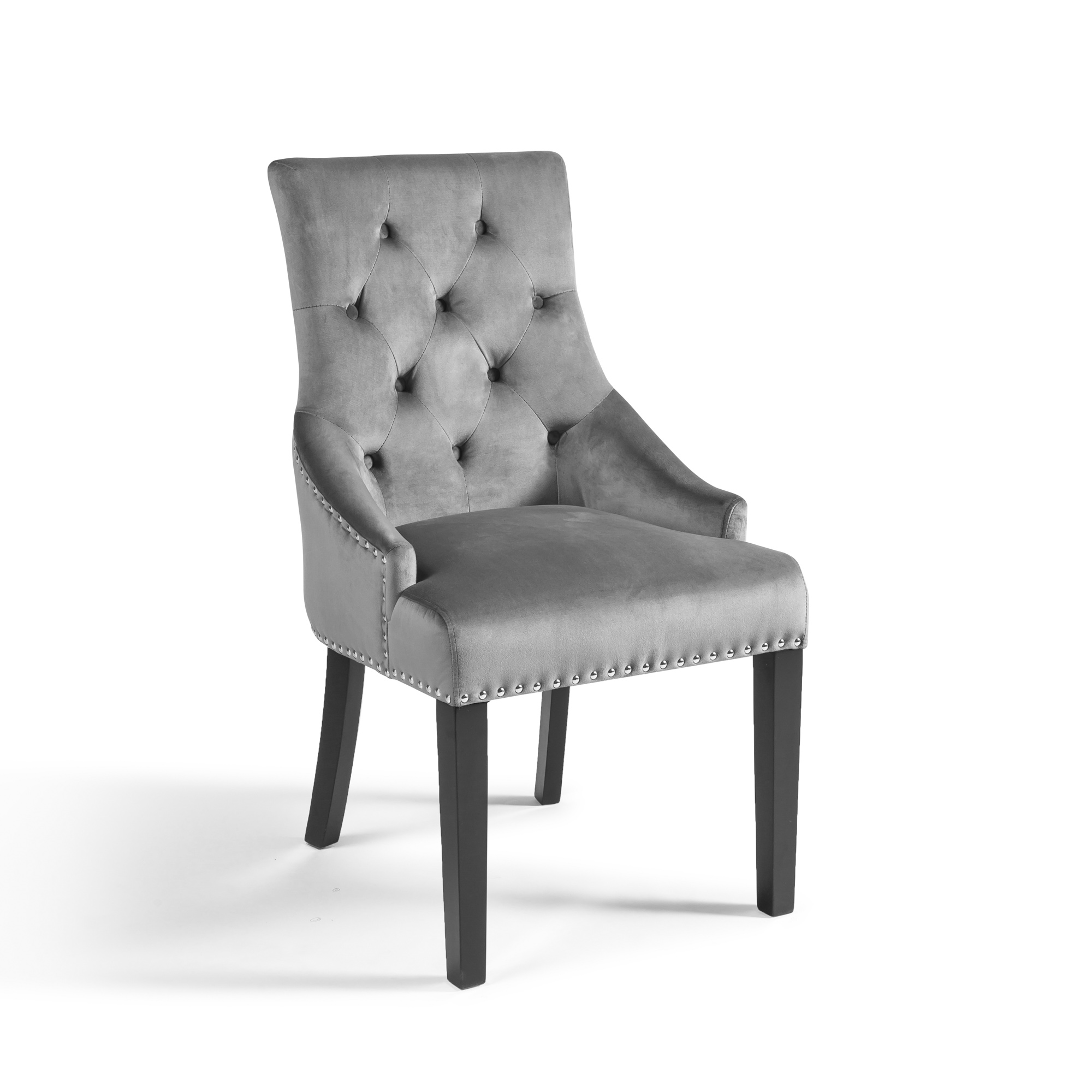 Chelsea Scoop Grey Velvet Dining Chair – Black Legs