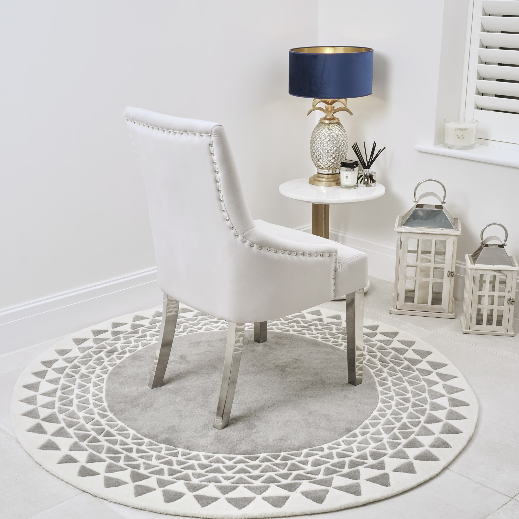 Chelsea Light Grey Brushed Velvet Upholstered Scoop Dining Chair – Stainless Steel Legs