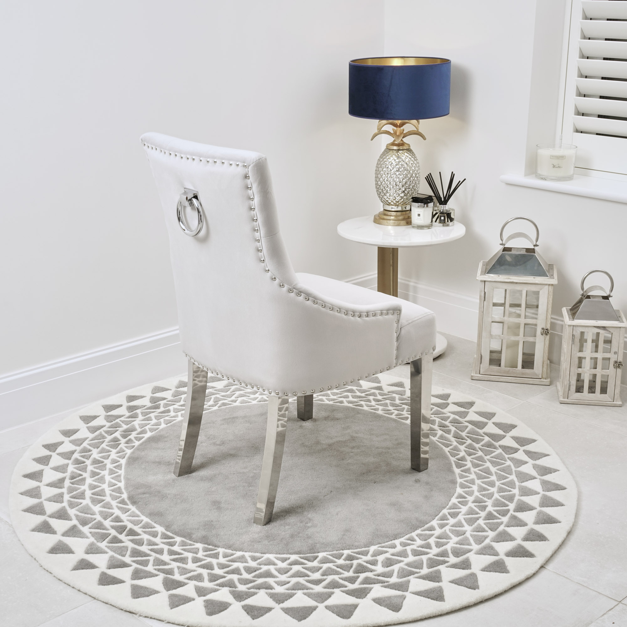 Set of 6 Luxury Chelsea Light Grey Brushed Velvet Scoop Back Dining Room Chair – Steel Legs
