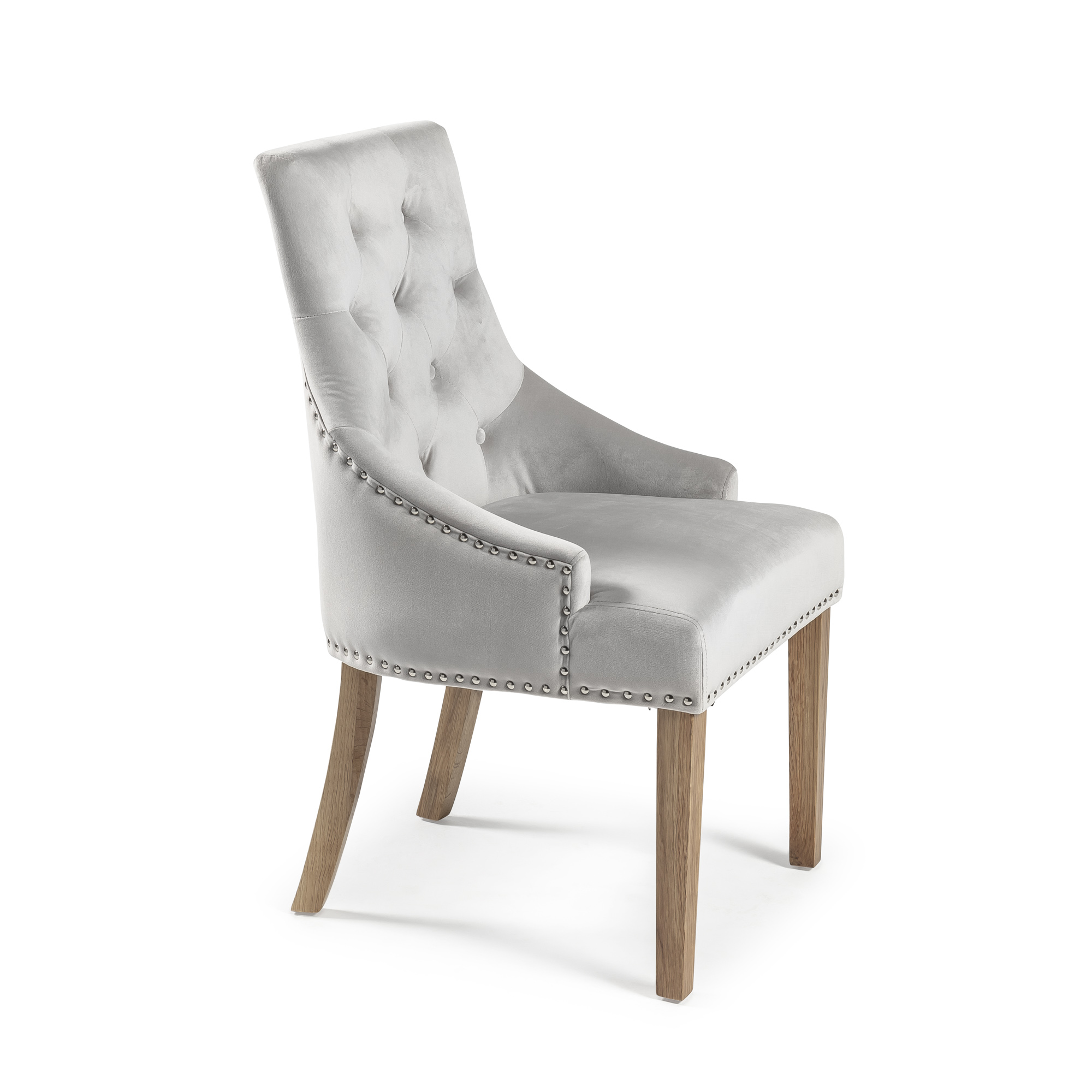 Luxury Chelsea Light Grey Velvet Scoop Back  Dining Room Chair – Oak Legs