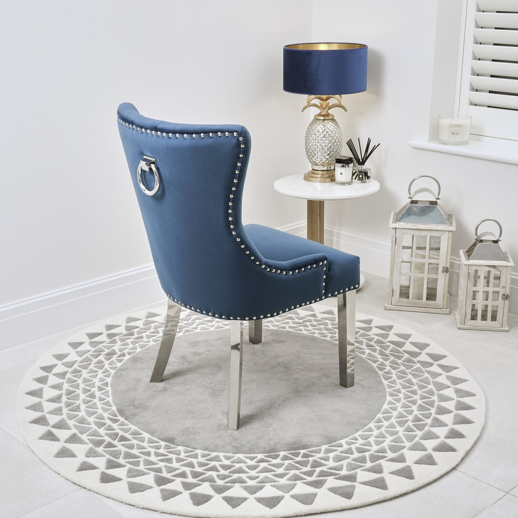 Knightsbridge Royal Blue Velvet Dining Chair – Hoop Handle – Steel Legs