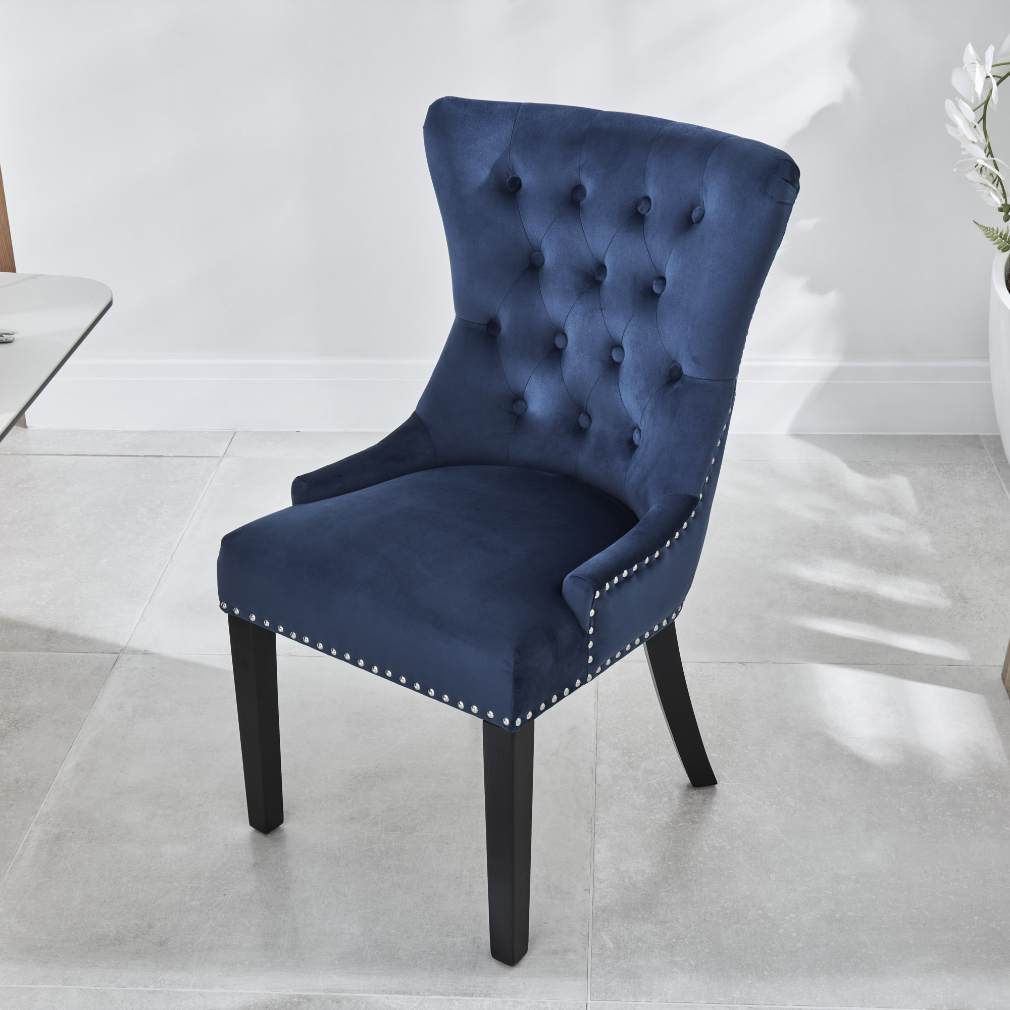 Knightsbridge Royal Blue Velvet Dining Chair – Hoop Handle – Black Legs