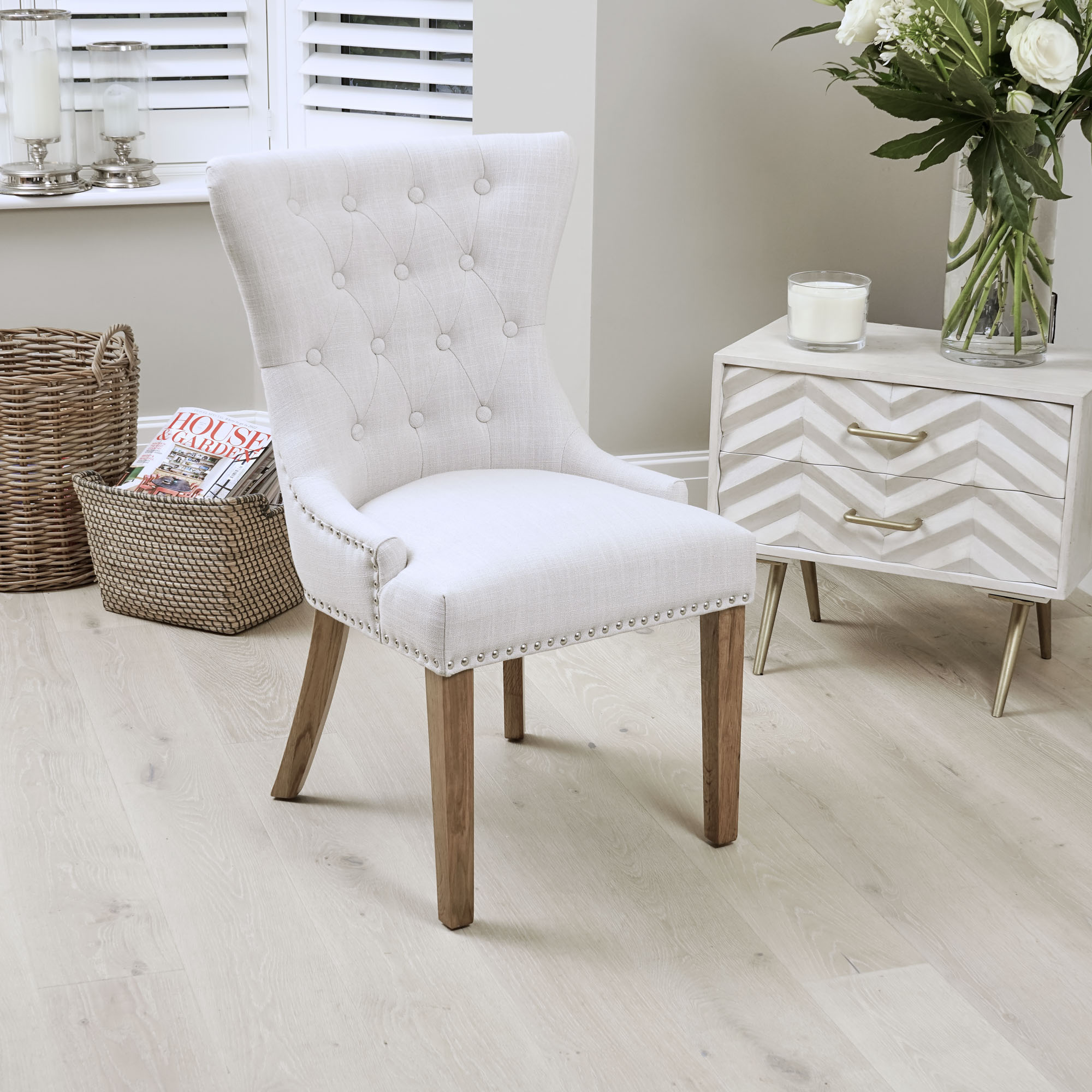CLEARANCE: Knightsbridge Natural Linen Dining Chair with Hoop