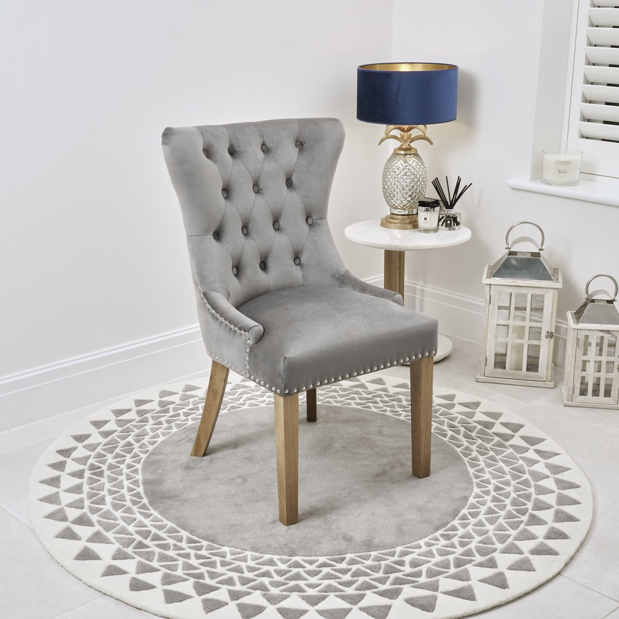 Knightsbridge Grey Brushed Velvet Dining Chair – Oak Legs