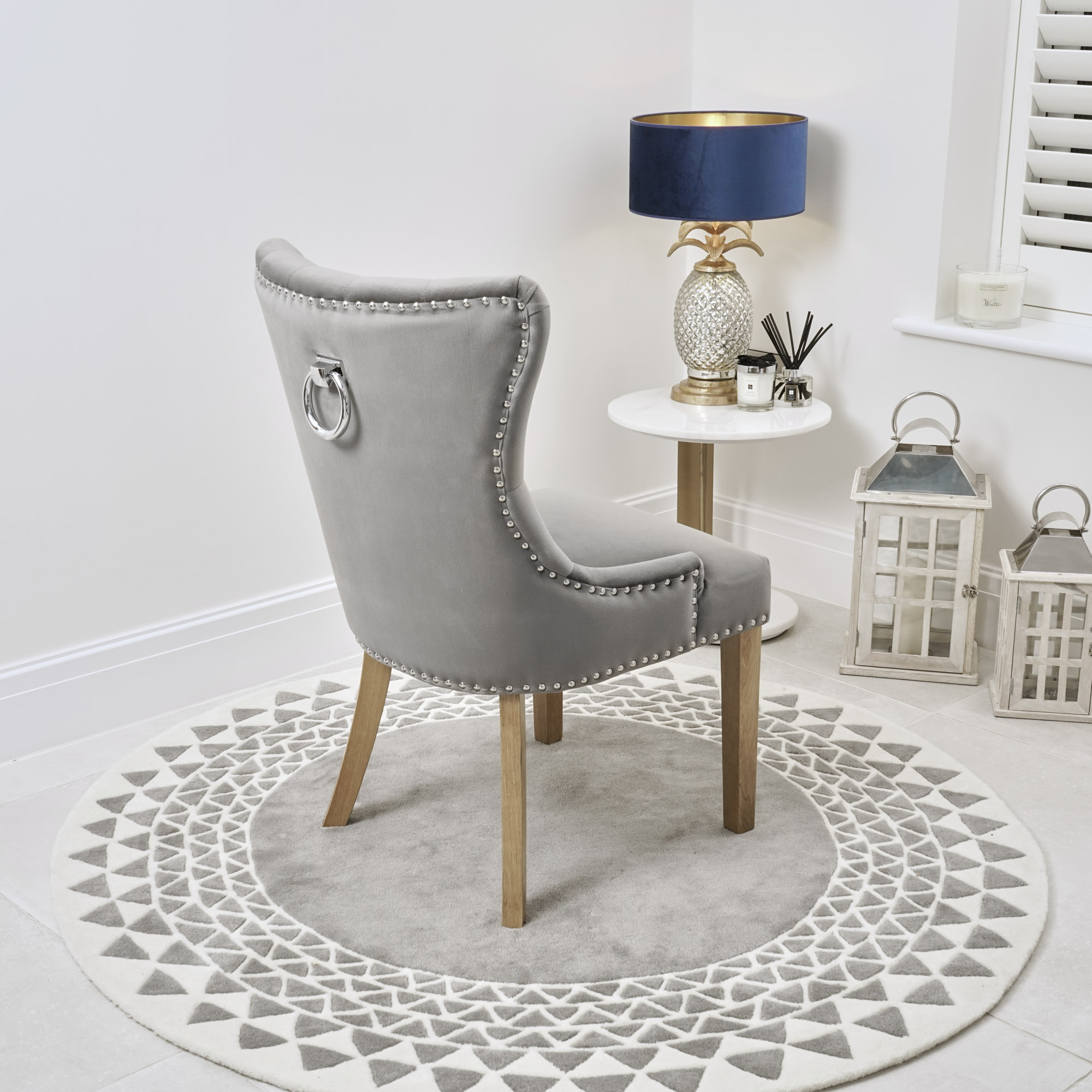 Knightsbridge Grey Brushed Velvet Dining Chair – Oak Legs