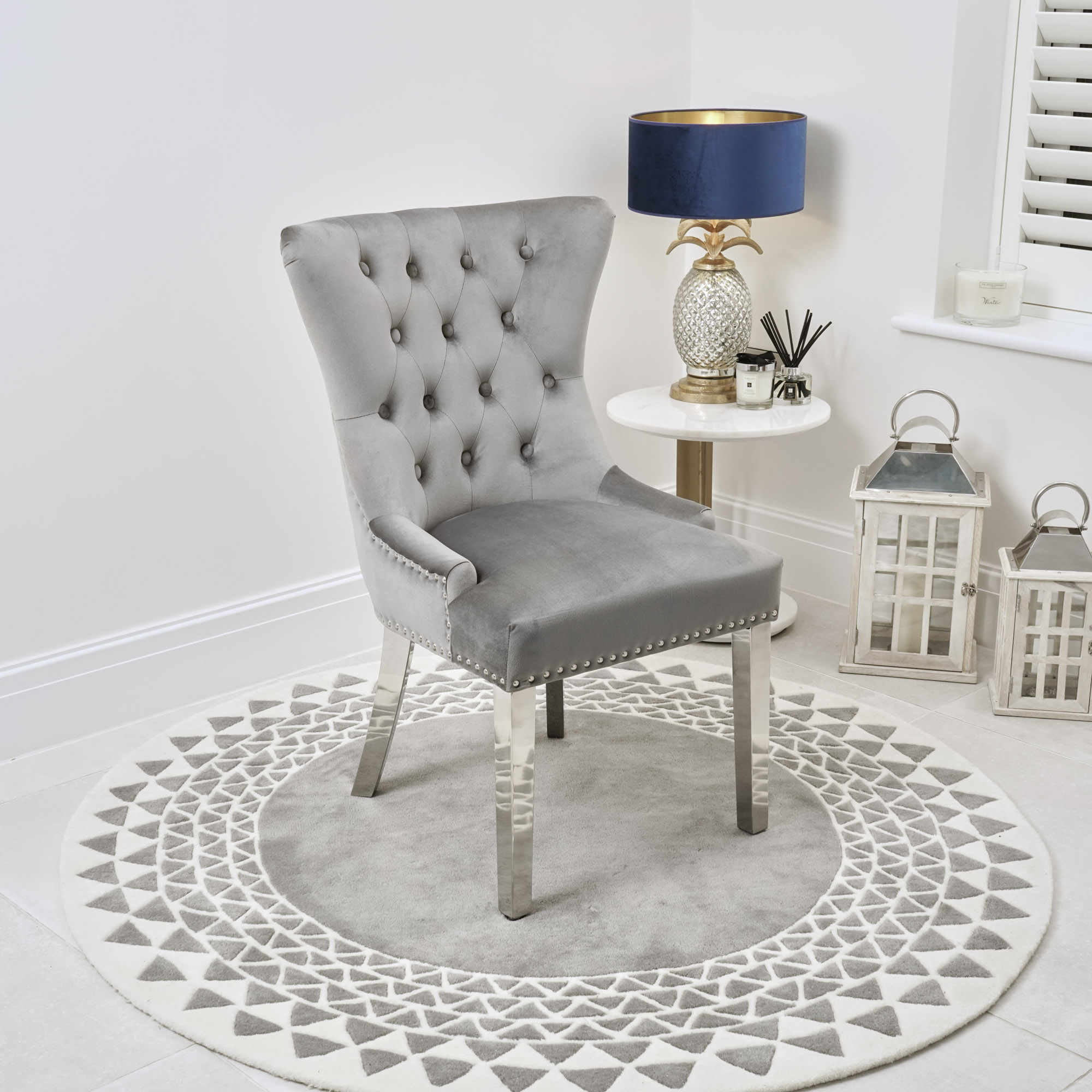 Knightsbridge Grey Brushed Velvet Dining Chair – Steel Legs