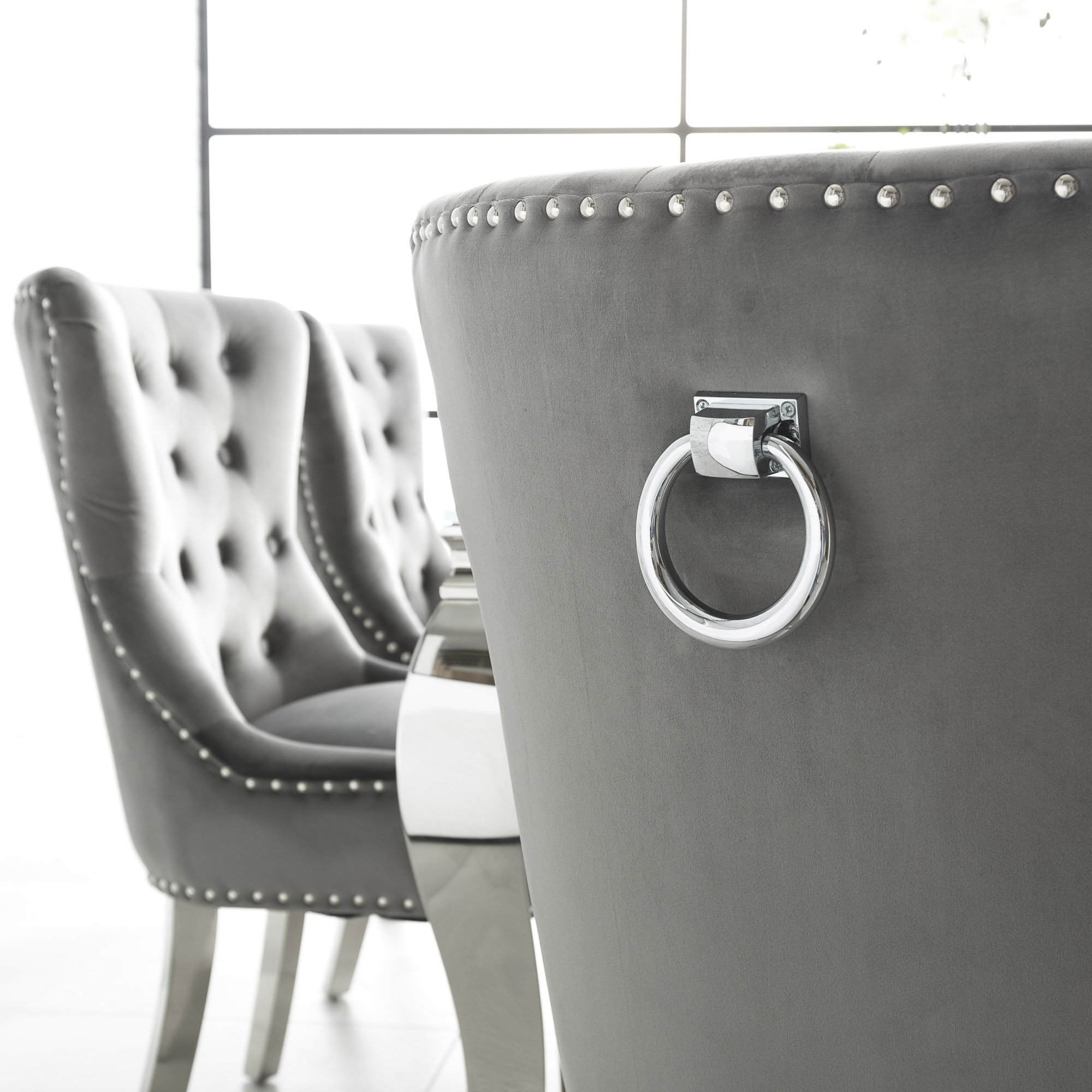 Set of 6 Knightsbridge Grey Brushed Velvet Dining Chair – Steel Legs
