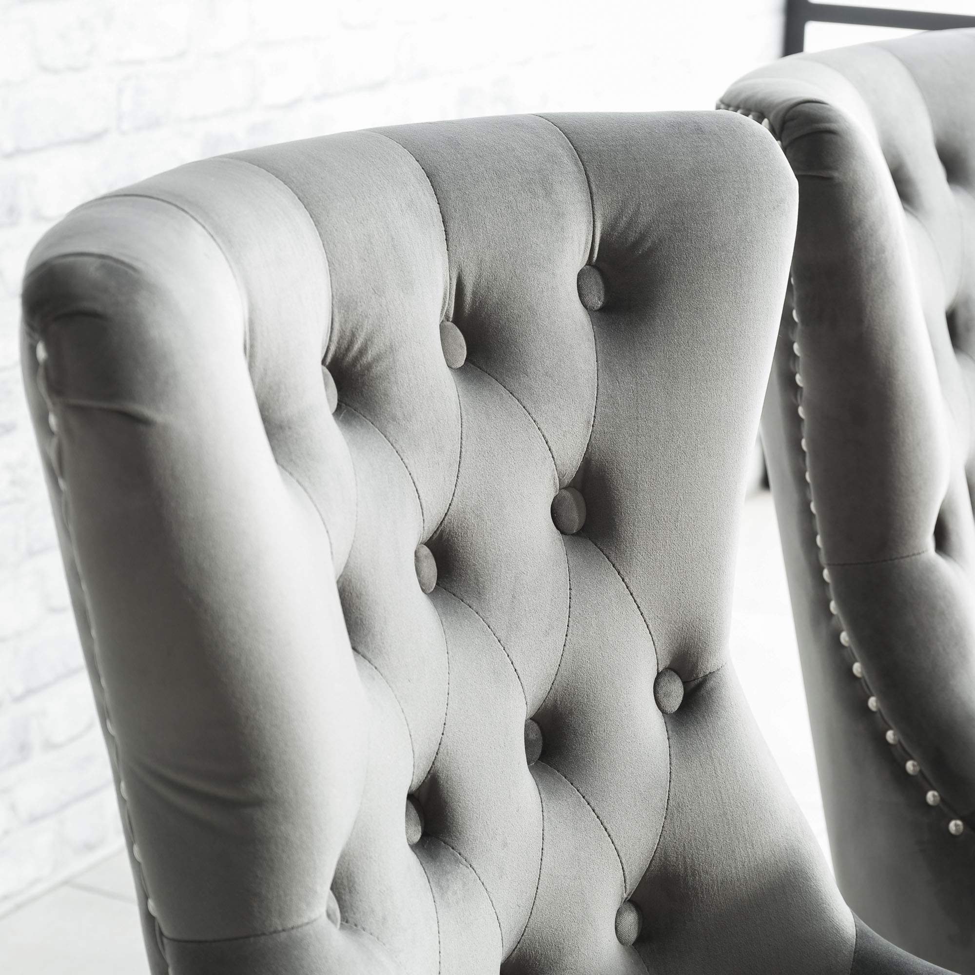 Set of 8 Knightsbridge Grey Brushed Velvet Dining Chair – Steel Legs