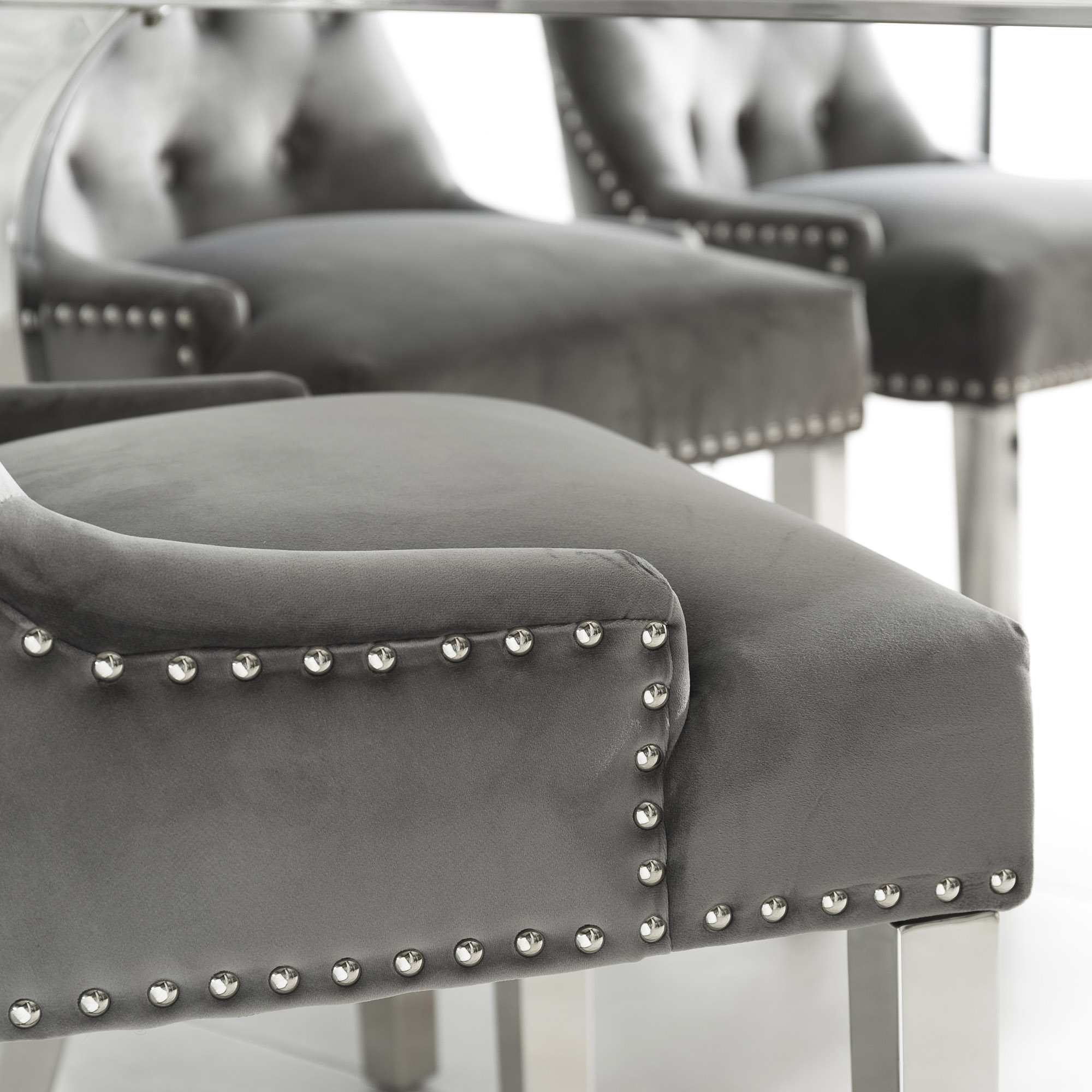 Set of 4 Knightsbridge Grey Brushed Velvet Dining Chair – Steel Legs