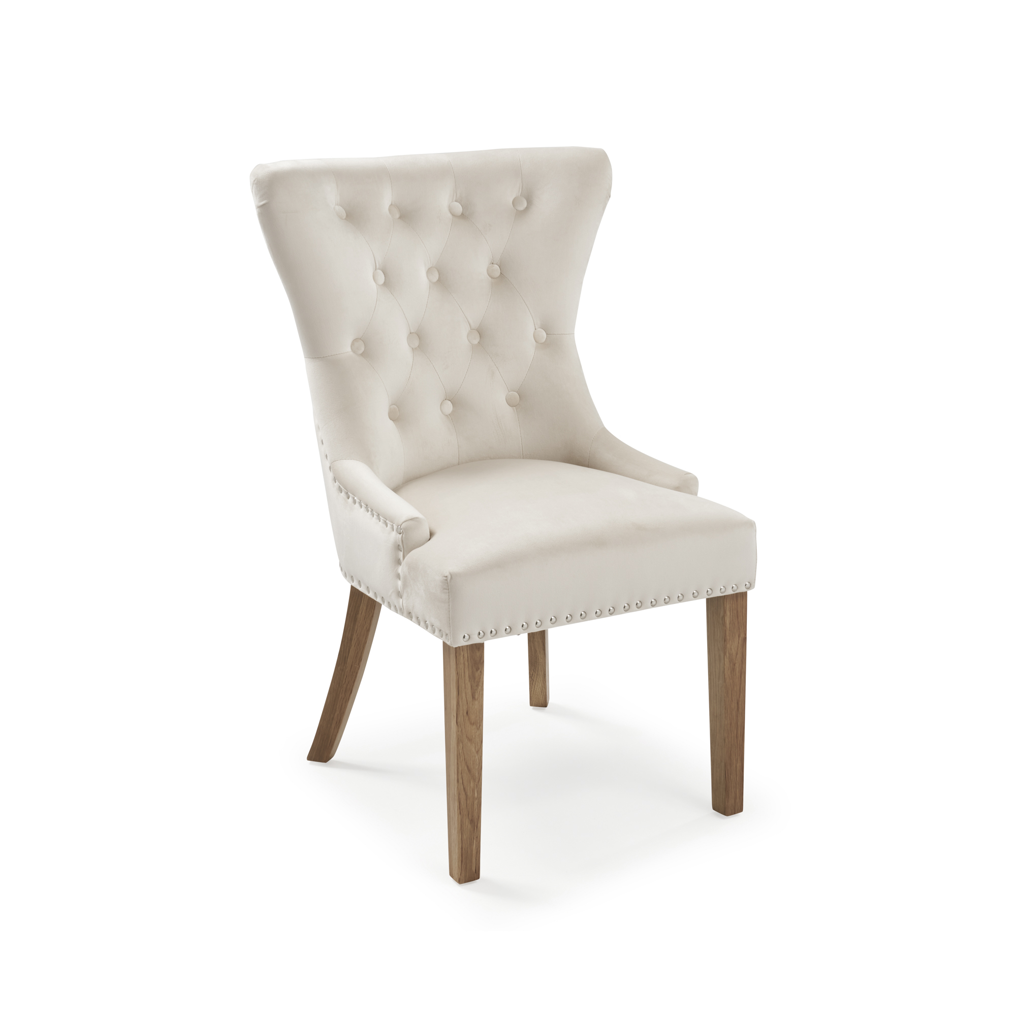 Knightsbridge Brushed Velvet Cream Dining Room Chair – Hoop Handle – Oak Legs